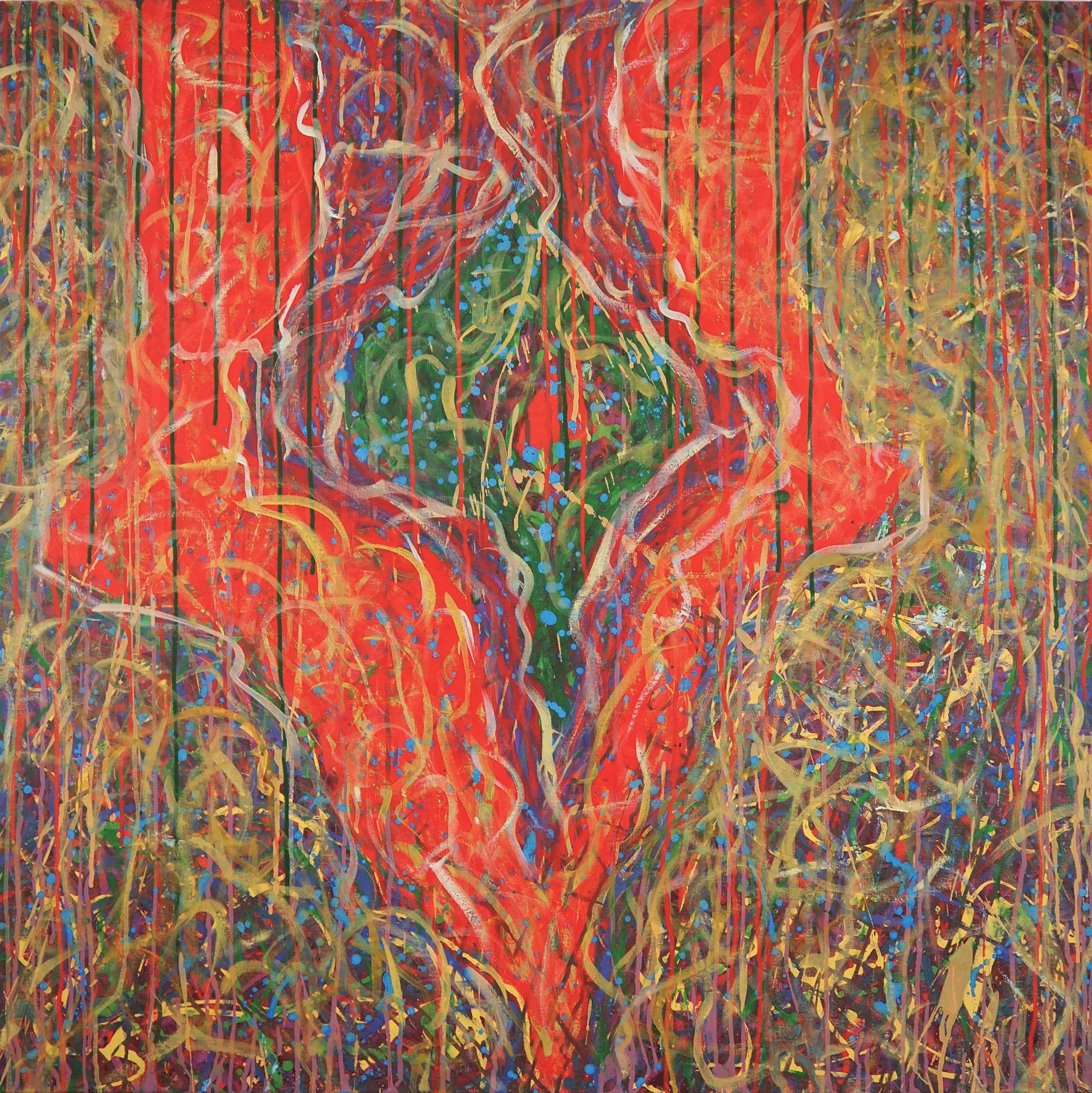 "I Thee Wed", oils &  acrylics on canvas, 36"x36", December of 2021; for a suggested purchase amount of $350