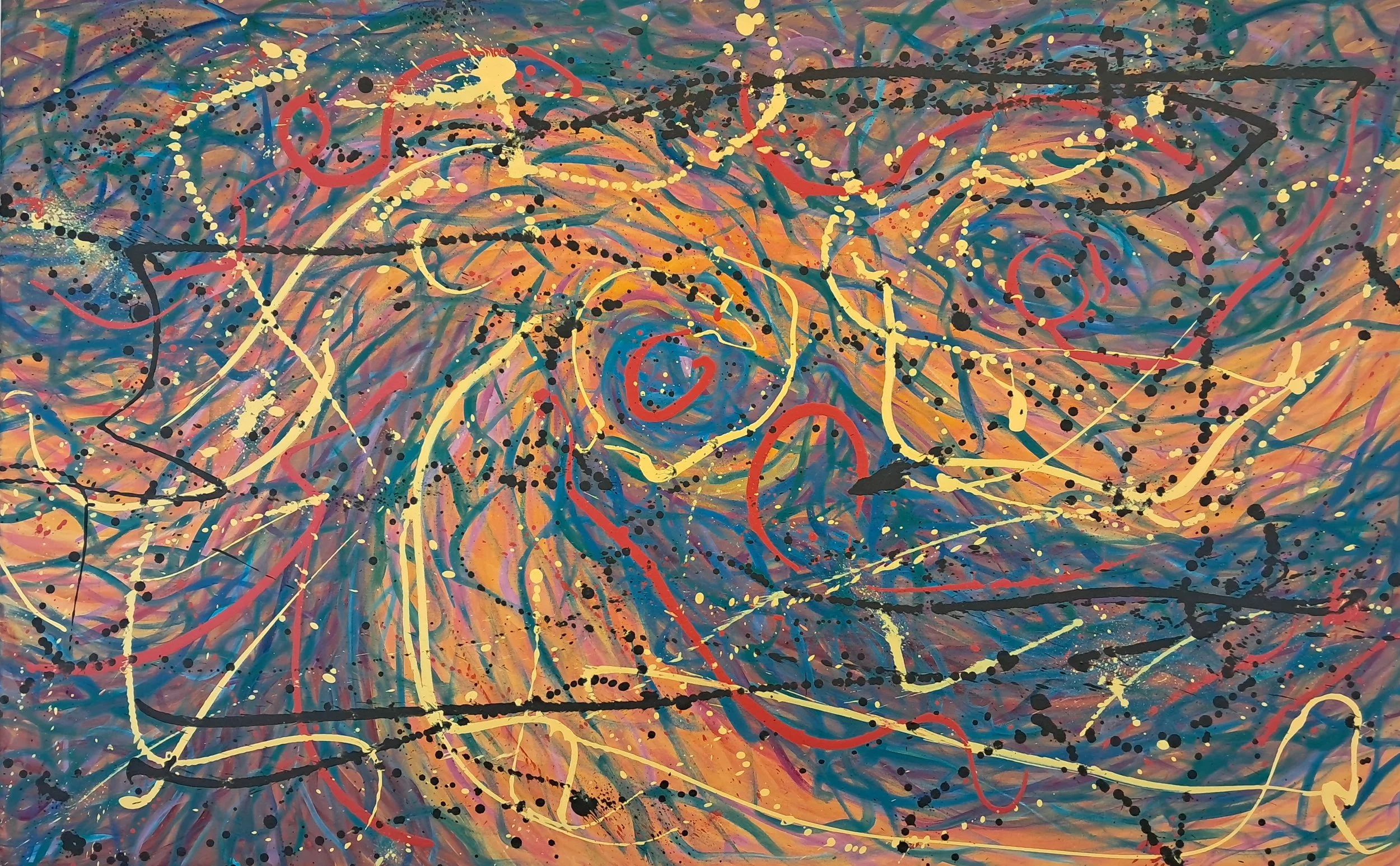 "Spirited Land", 30"x48", oils atop acrylics, completed November of 2023, for a suggested purchase amount of $750