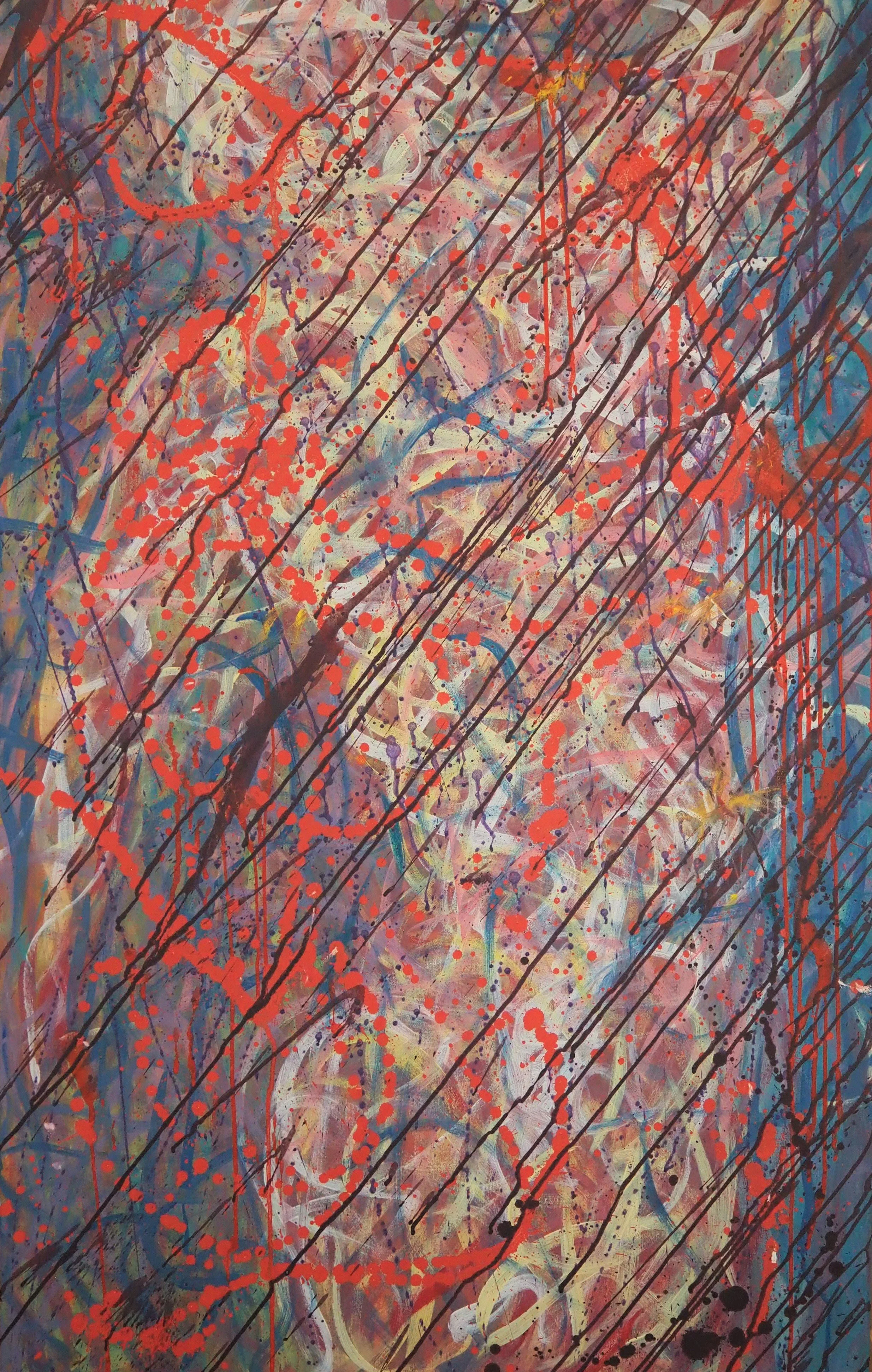 "Torn Away (Orpheus)", oils & acrylics on canvas, 30"x48", April of 2023; for a suggested purchase amount of $400