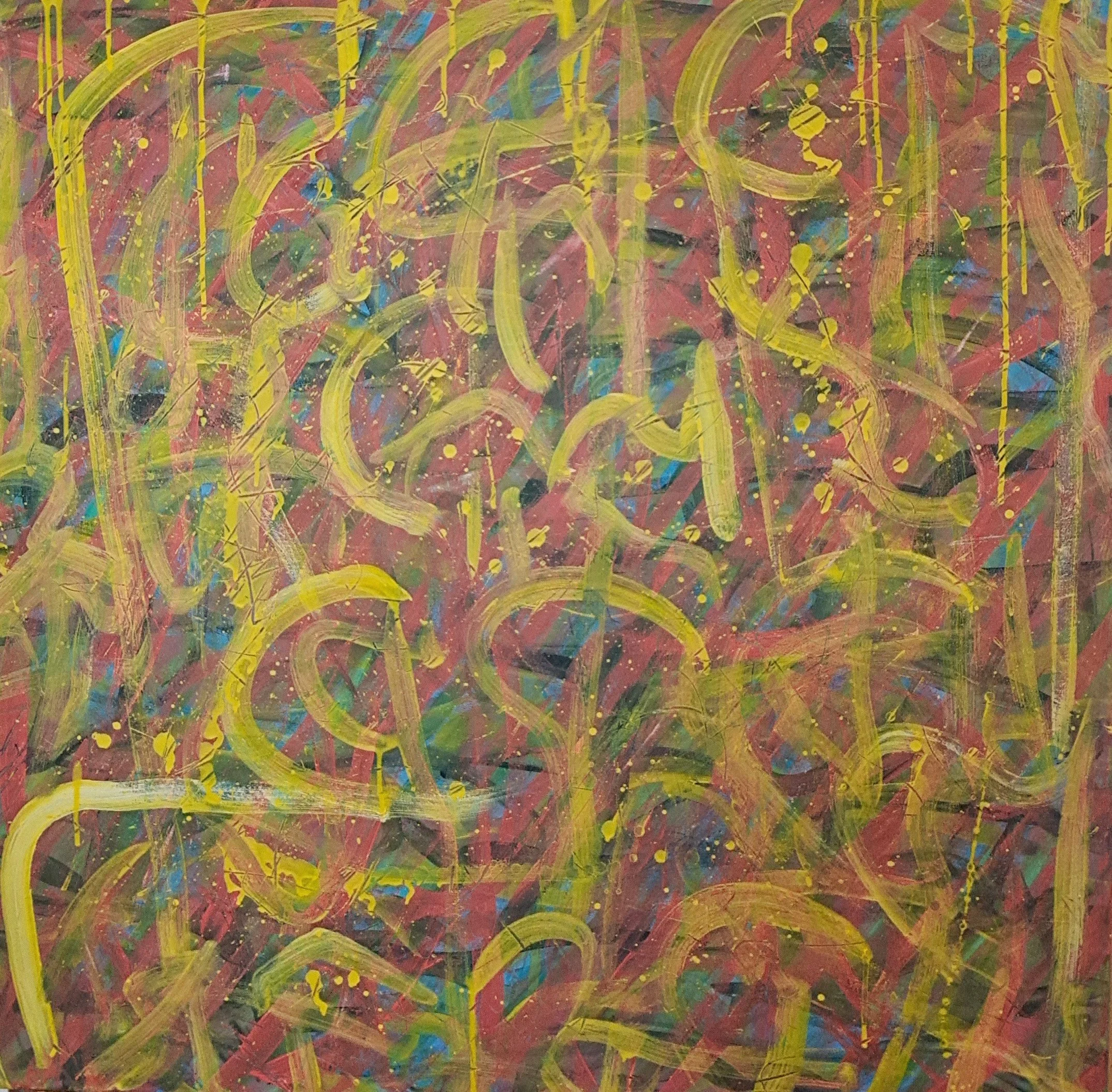 "Summer's Autumn", 36"x36", oils atop acrylics, completed July of 2025, for a suggested purchase amount of $650