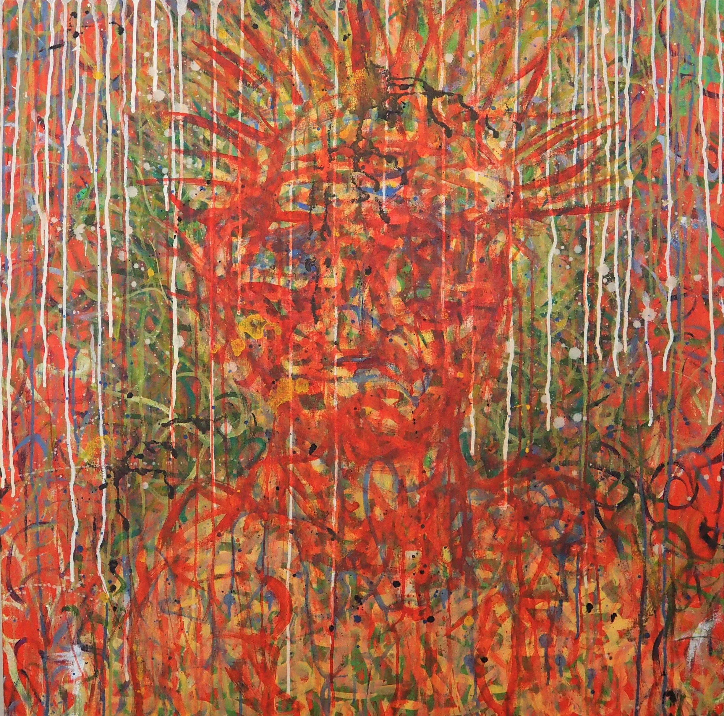 "Resolute", oils atop acrylics on canvas, 36"x36", completed July of 2022; for a suggested purchase amount of $350