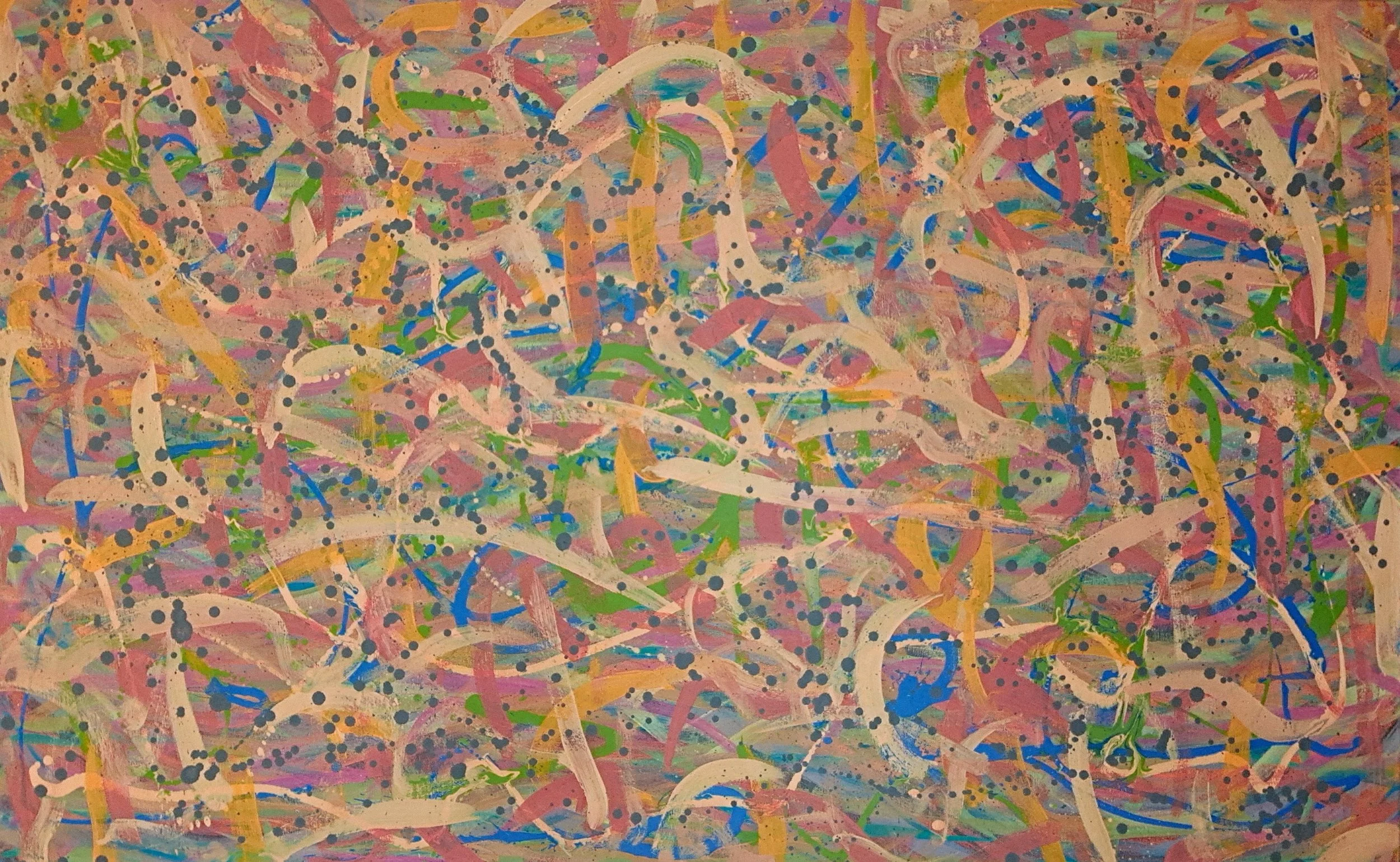 "Amiable Companion", 30"x48", oils atop acrylics, completed May of 2025, for a suggested purchase amount of $750