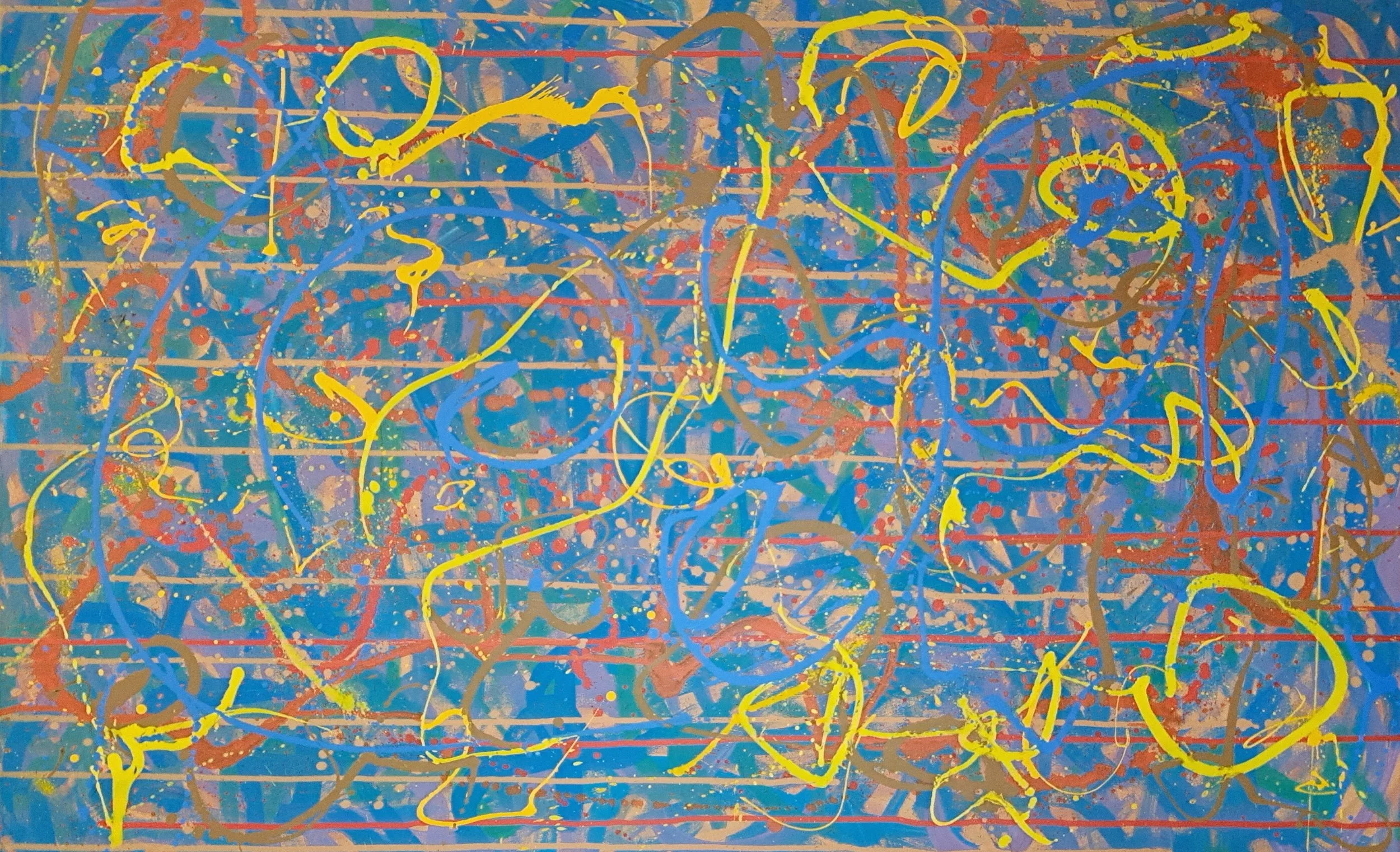 "Miami Blue", 30"x48", oils atop acrylics, completed December of 2025, for a suggested purchase amount of $800