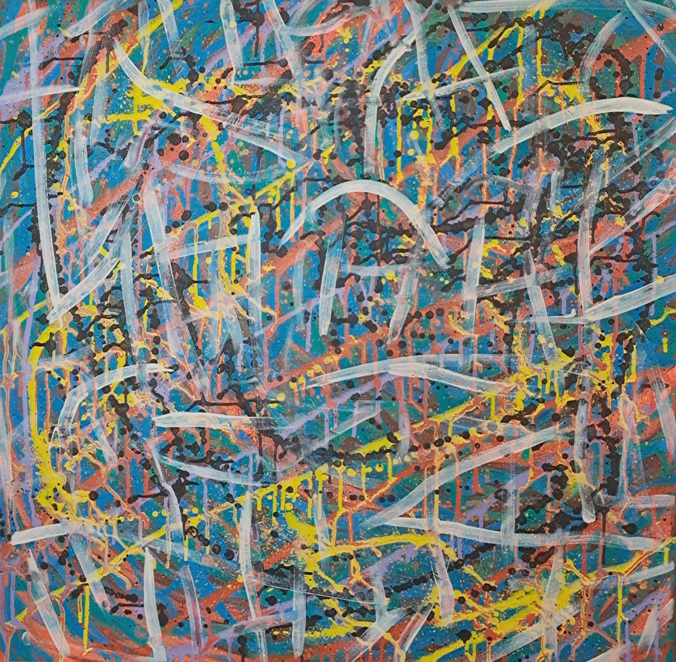 "Superspace", 36"x36", oils atop acrylics, completed May of 2025, for a suggested purchase amount of $700