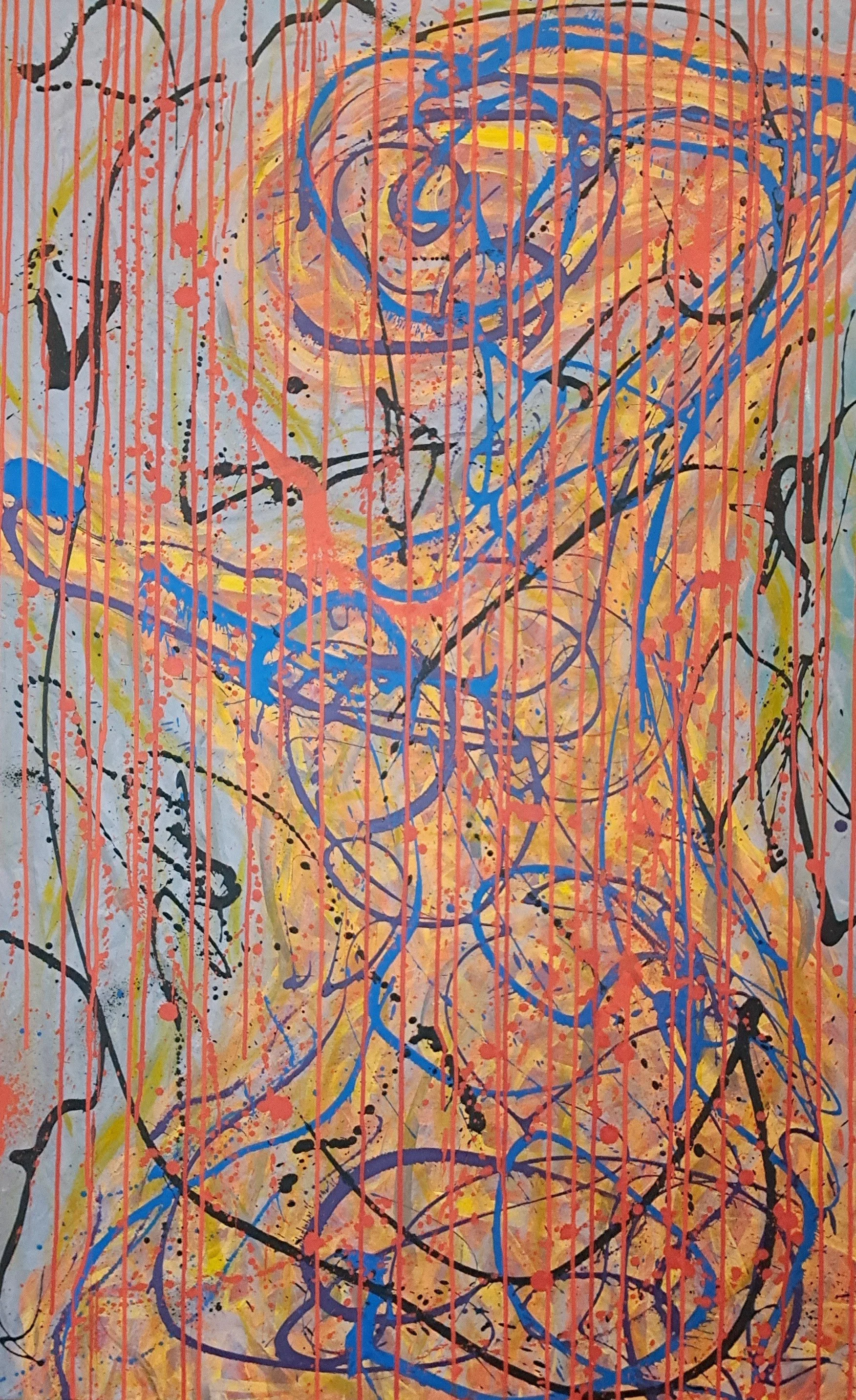 "The Demented One 6/14/25)", 48"x30", oils atop acrylics, completed June of 2025, for a suggested purchase amount of $750