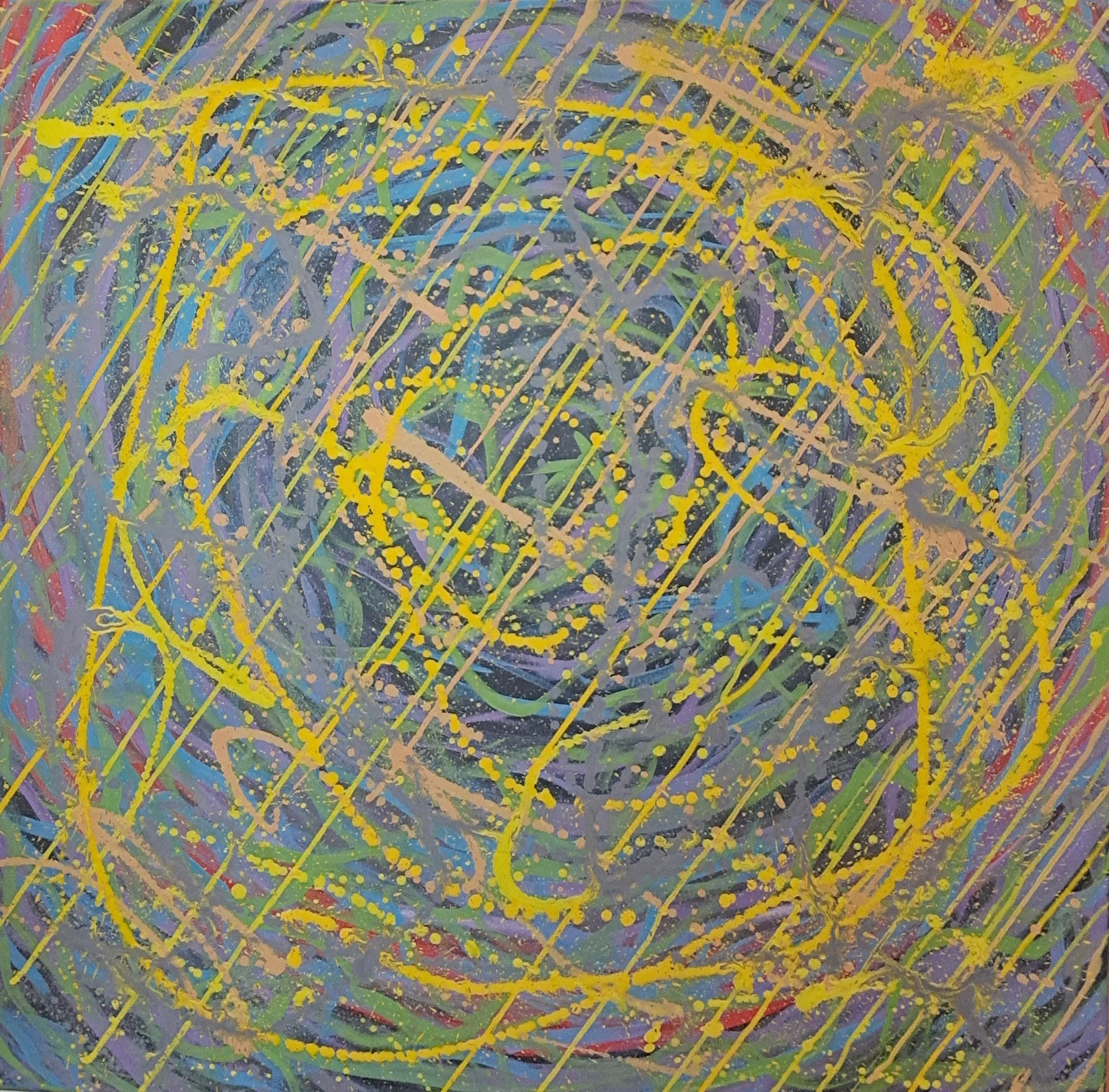 "Event Horizon", 36"x36", oils atop acrylics, completed May of 2025, for a suggested purchase amount of $700