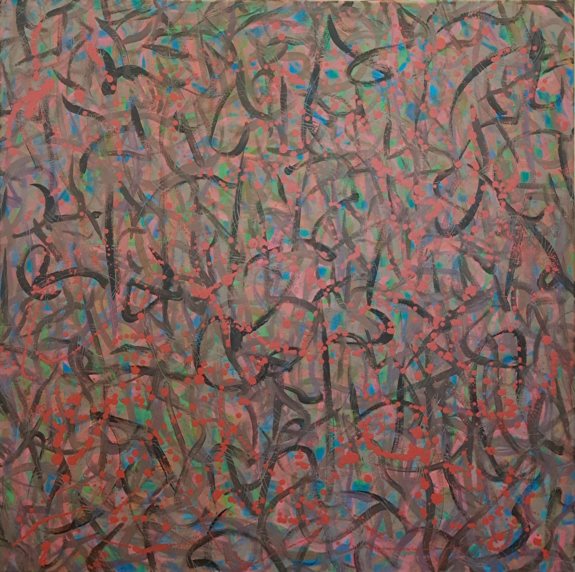 "Briar Rose", 36"x36", oils atop acrylics, completed November of 2024, for a suggested purchase amount of $625