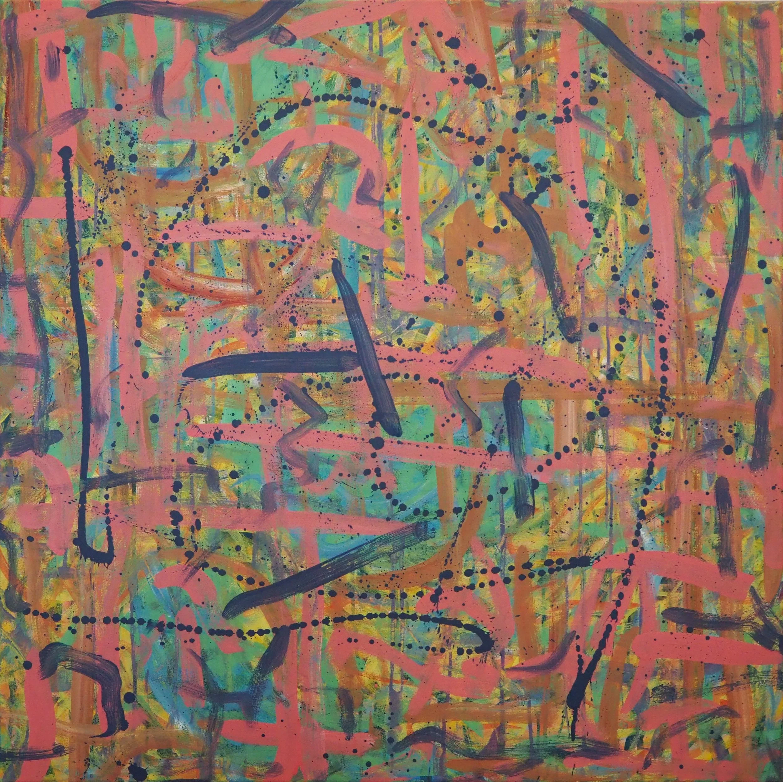 "Genderscan Indeterminate", 36"x36", oils atop acrylics, completed July of 2023, for a suggested purchase amount of $700