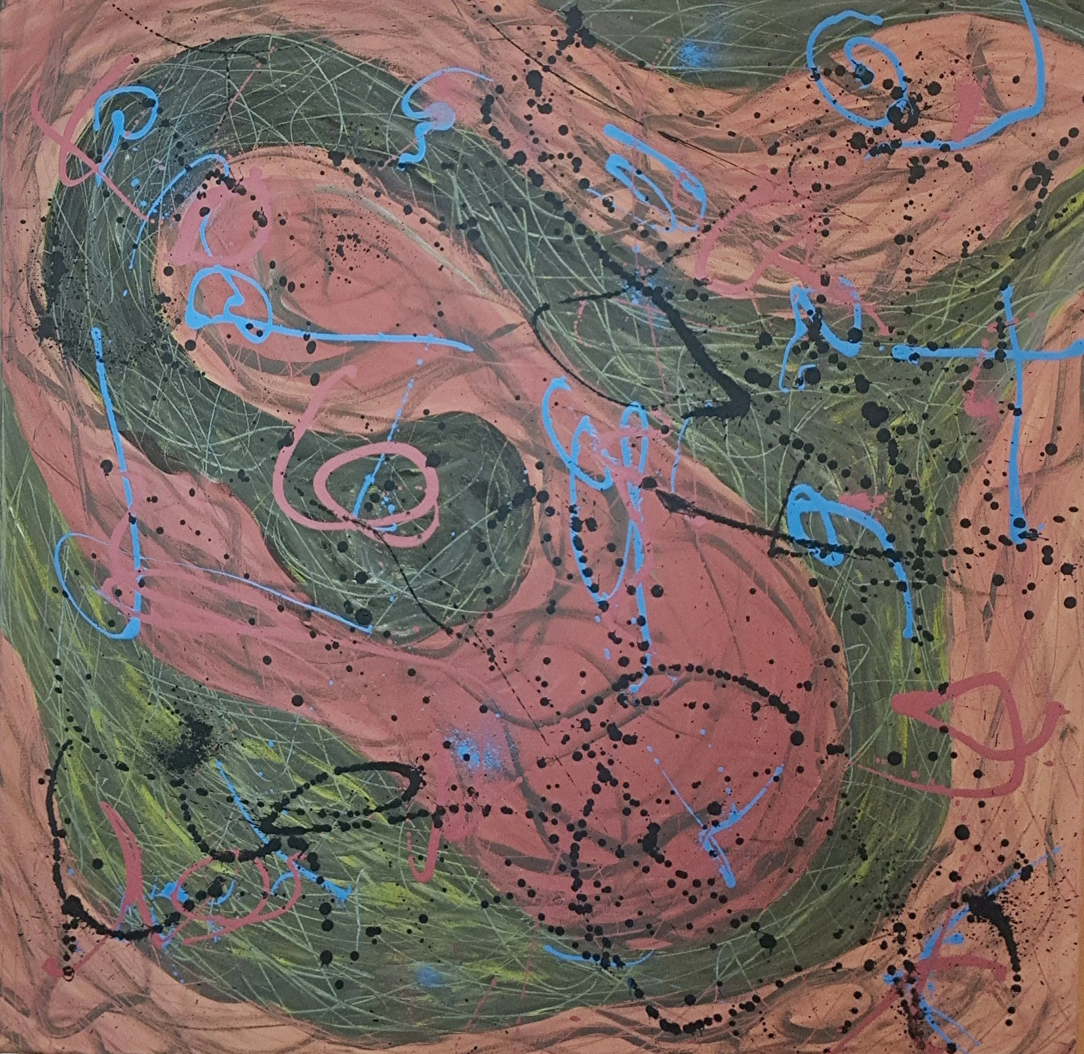 "This Bifurcated Land", 36"x36", oils atop acrylics, completed July of 2025, for a suggested purchase amount of $600