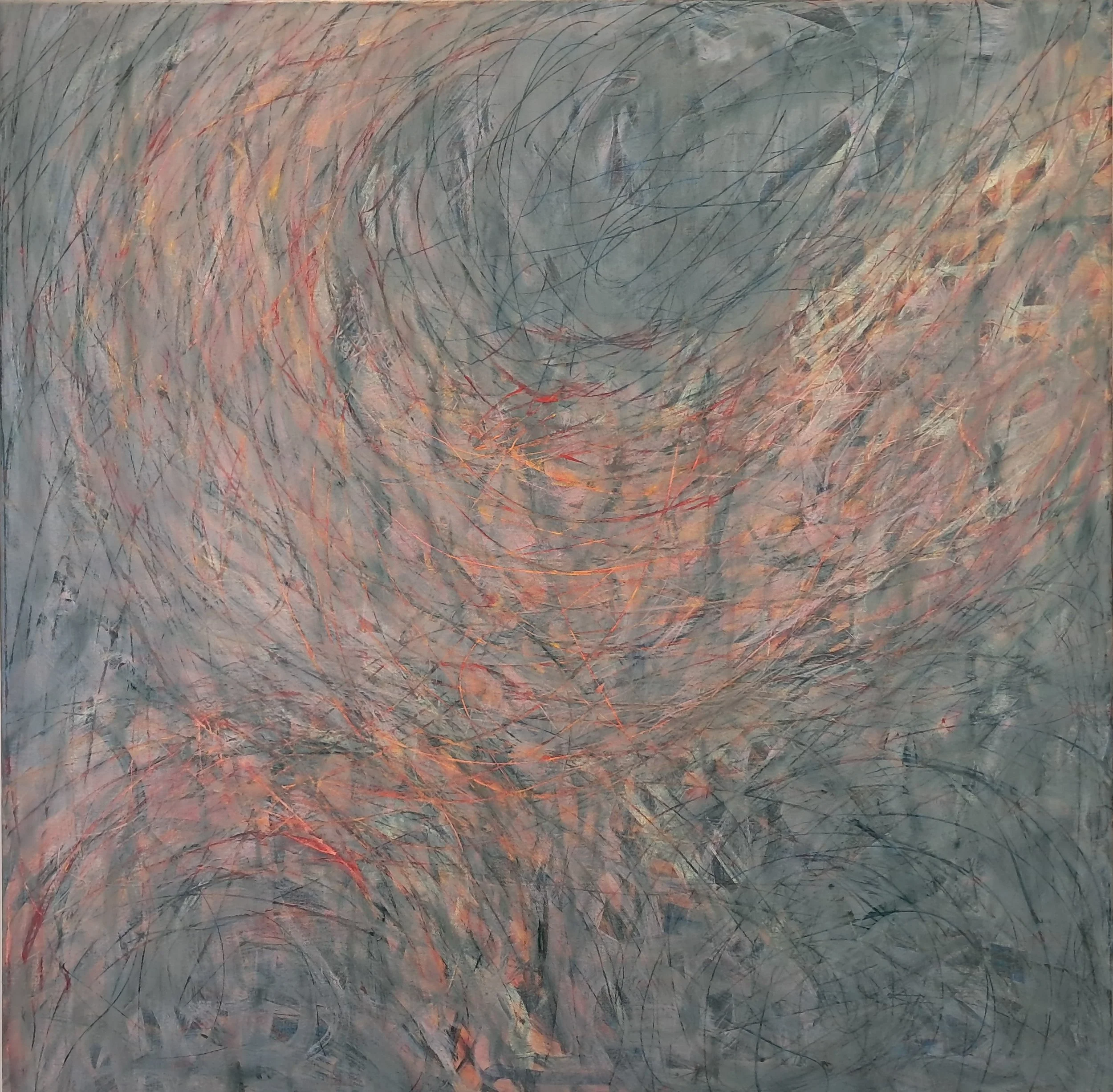 "Mixed Forecast", 36"x36", oils atop acrylics, completed September of 2024, for a suggested purchase amount of $700