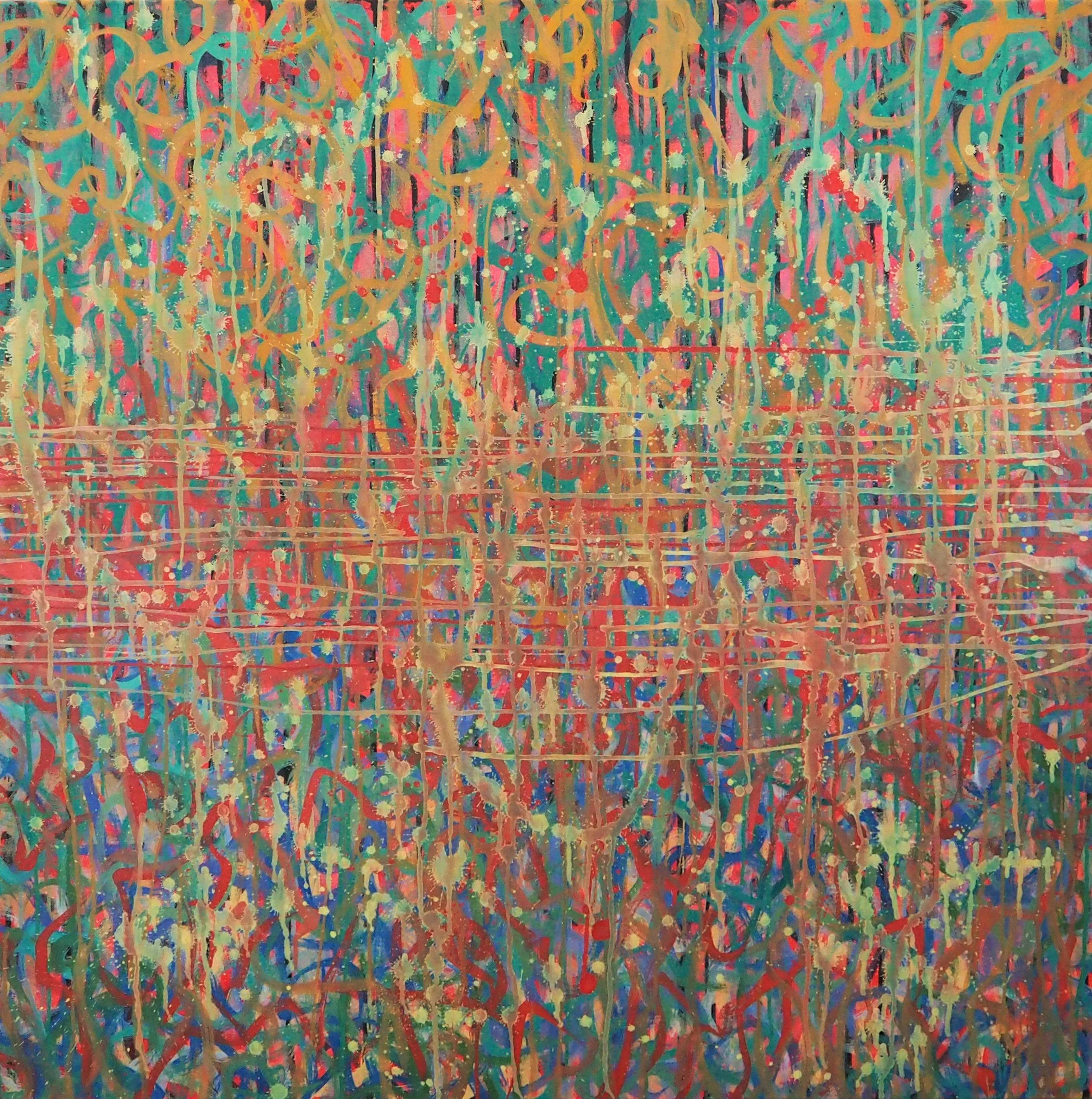 "Transitions", oils over acrylics on canvas, 36"x36". completed May of 2022; for a suggested purchase amount of $675