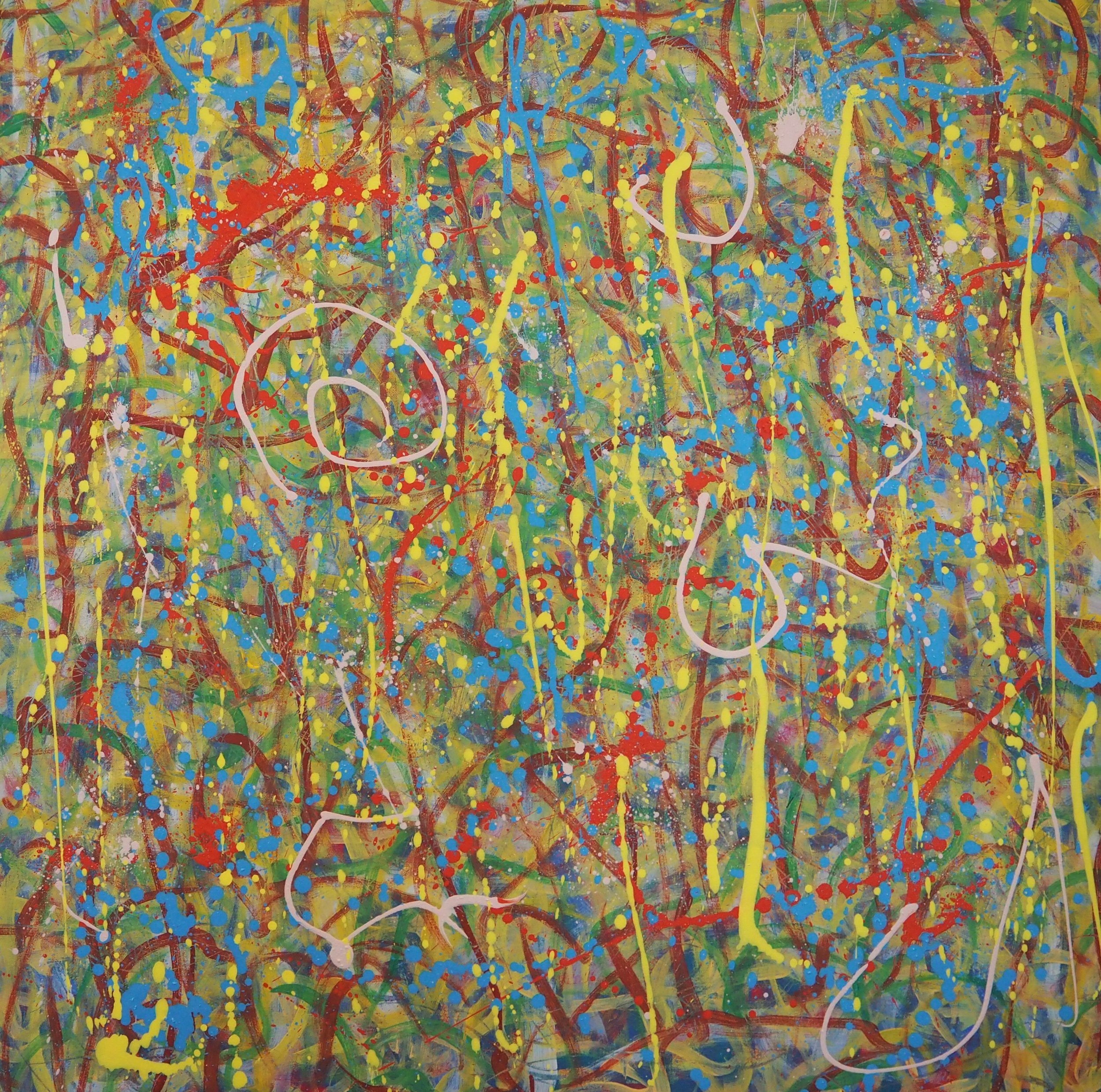 "Through the Underbrush", oils over acrylics on canvas, 36"x36". completed February of 2023; for a suggested purchase amount of $675