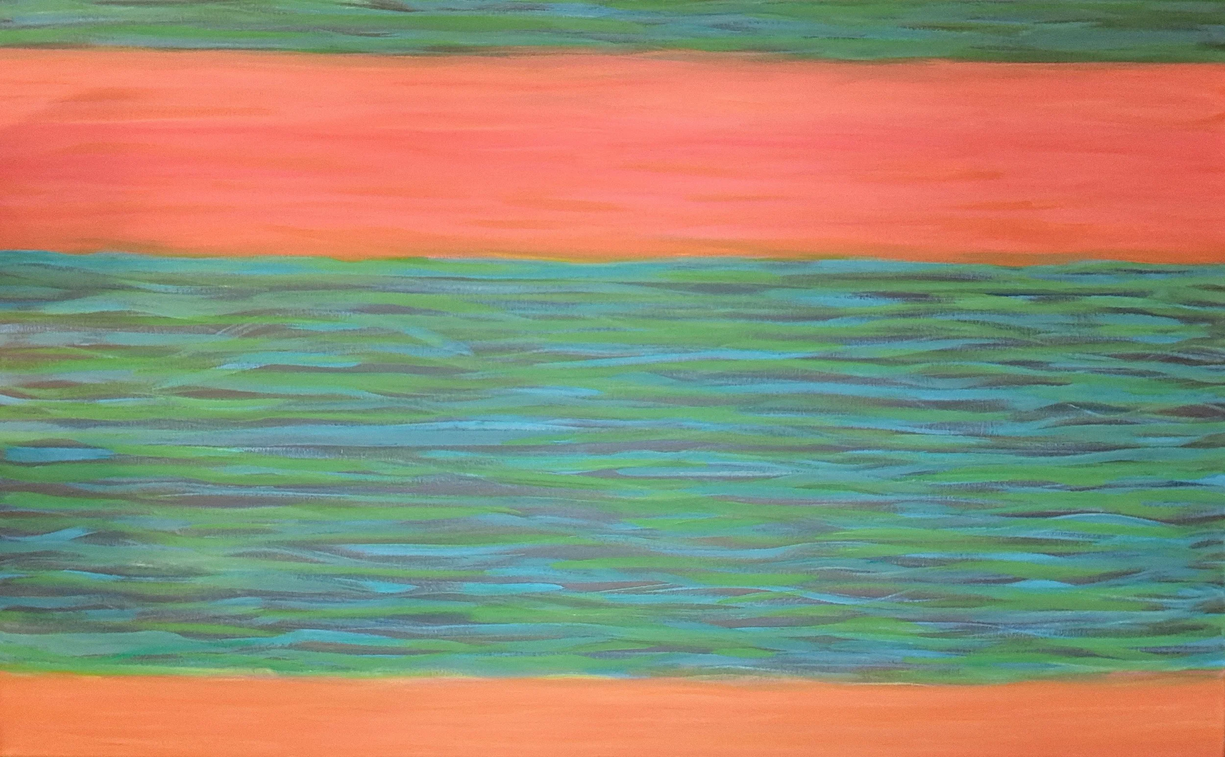 "Ripples", 30"x48", oils atop acrylics, completed May of 2025, for a suggested purchase amount of $750
