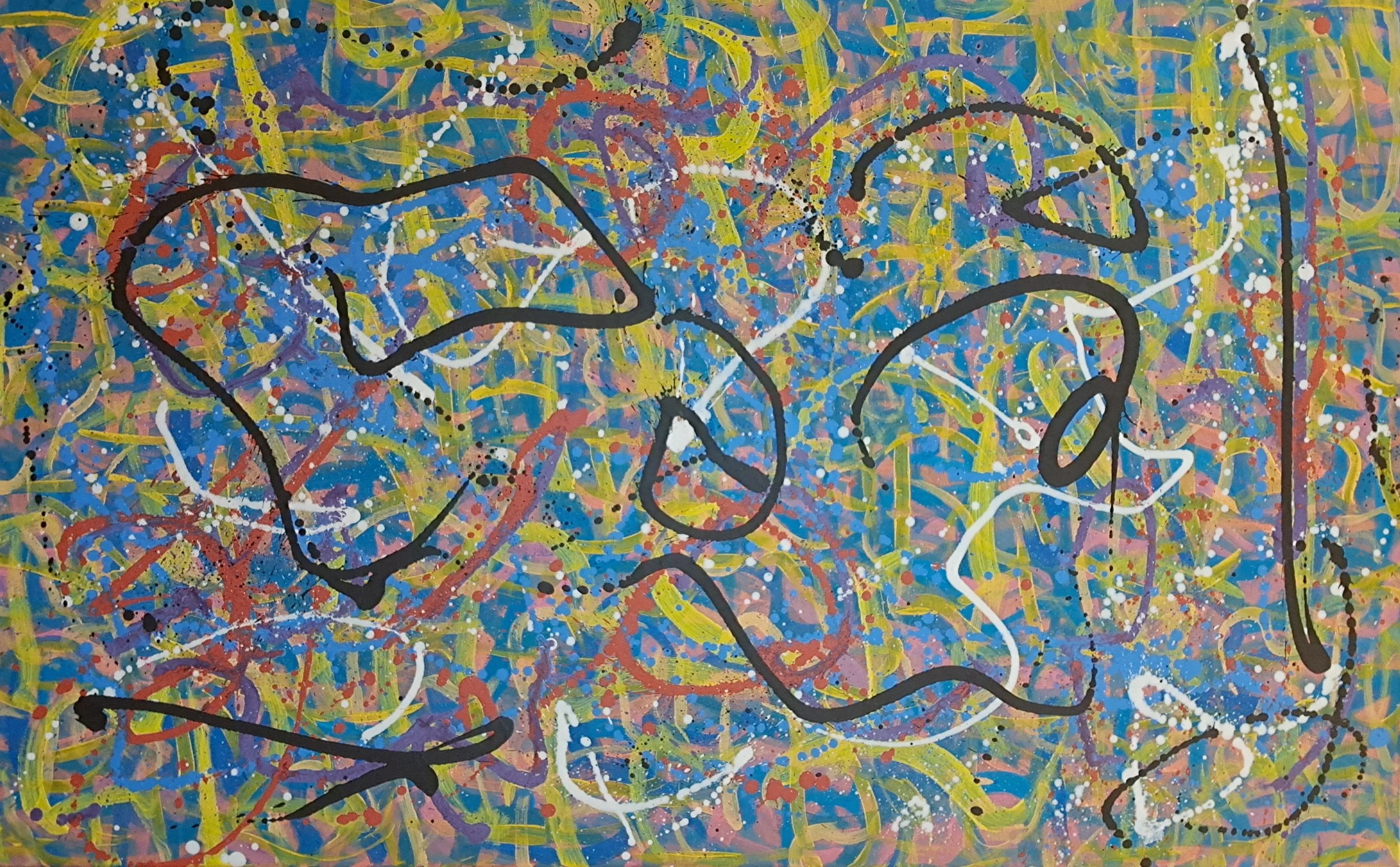 "Stockholm Saga", 30"x48", oils atop acrylics, completed March of 2025, for a suggested purchase amount of $750