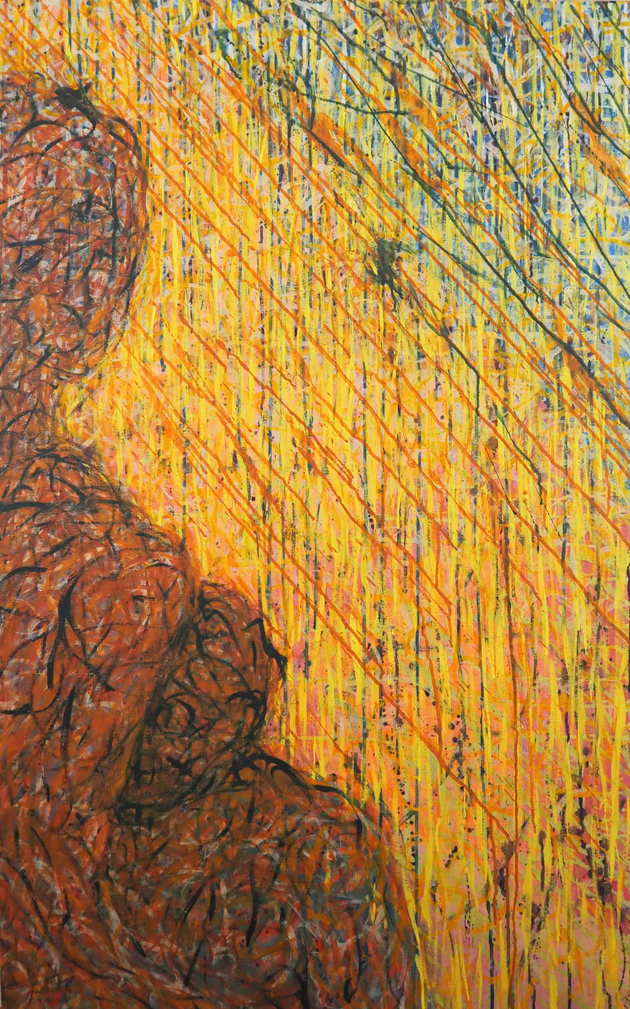 "Day Gives Way", oils & acrylics on canvas, 30"x48", January of 2022; for a suggested purchase amount of $400