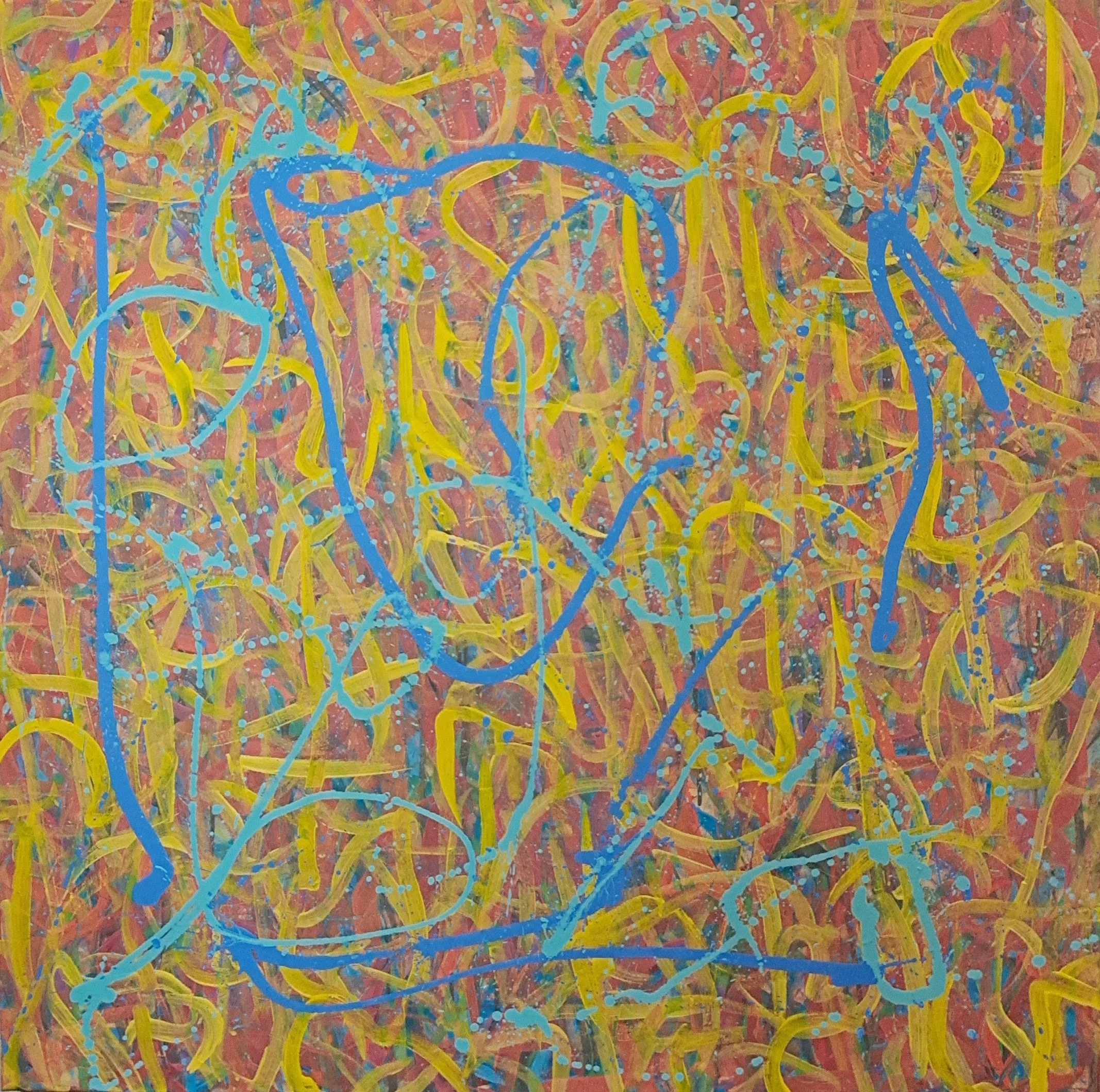 "Cocteau", 36"x36", oils atop acrylics, completed October of 2025, for a suggested purchase amount of $700