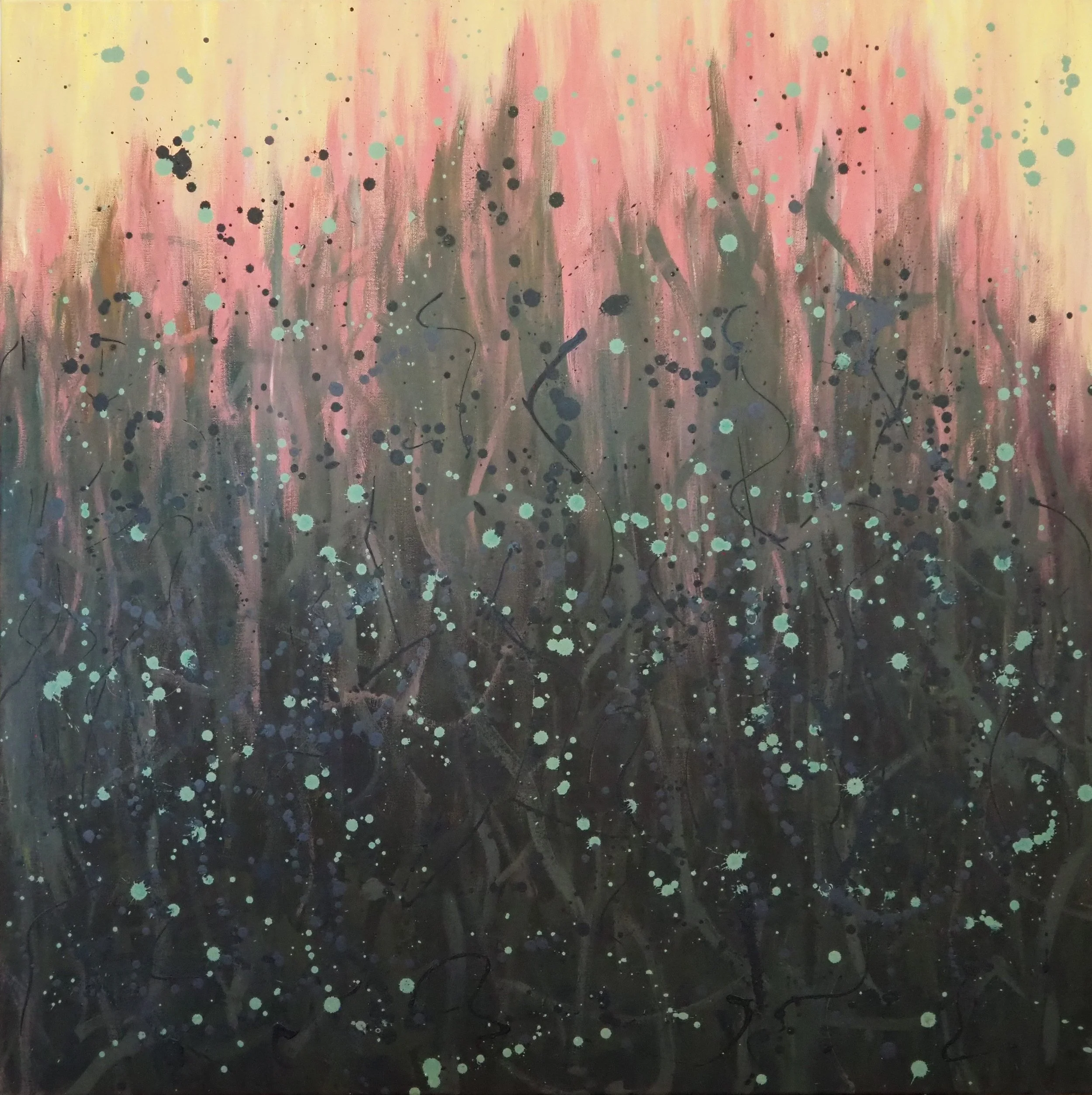 "Solemnity in Bloom", 36"x36", oils atop acrylics, completed July of 2023, for a suggested purchase amount of $675