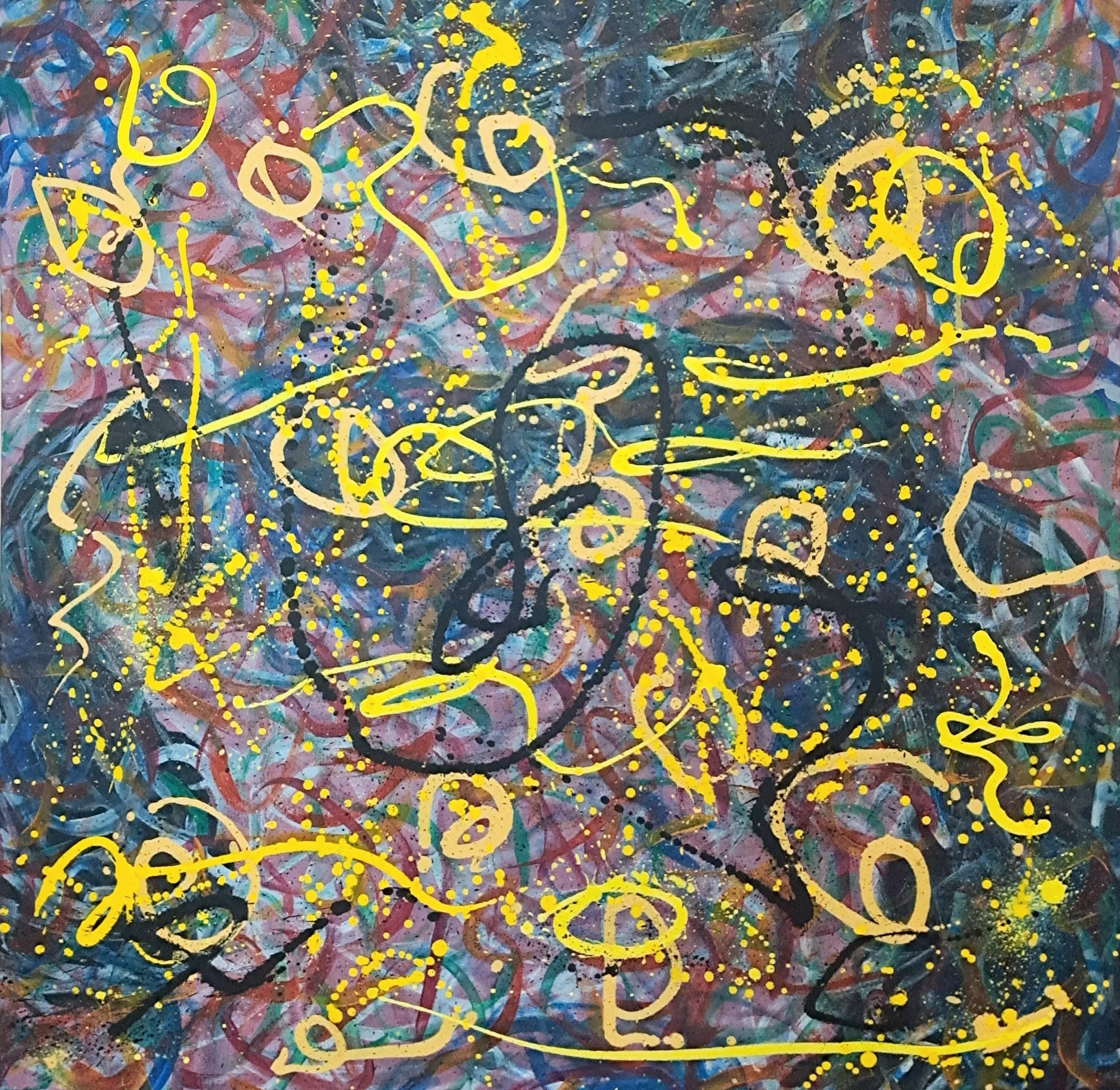 "Rumpling the Bedsheets", 36"x36", oils atop acrylics, completed July of 2025, for a suggested purchase amount of $700