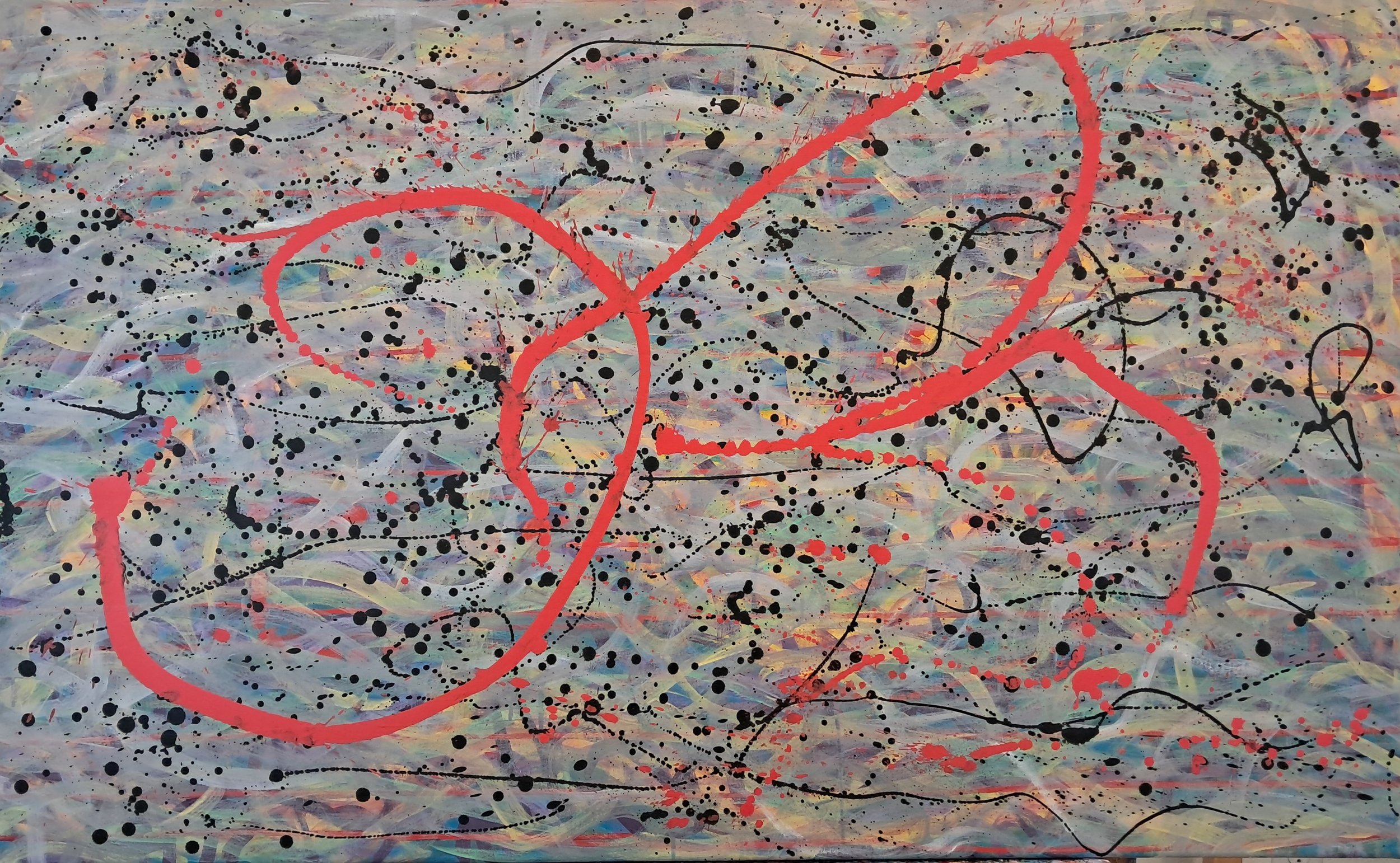 "Intimate Embrace", 30"x48", oils atop acrylics, completed September of 2024, for a suggested purchase amount of $775