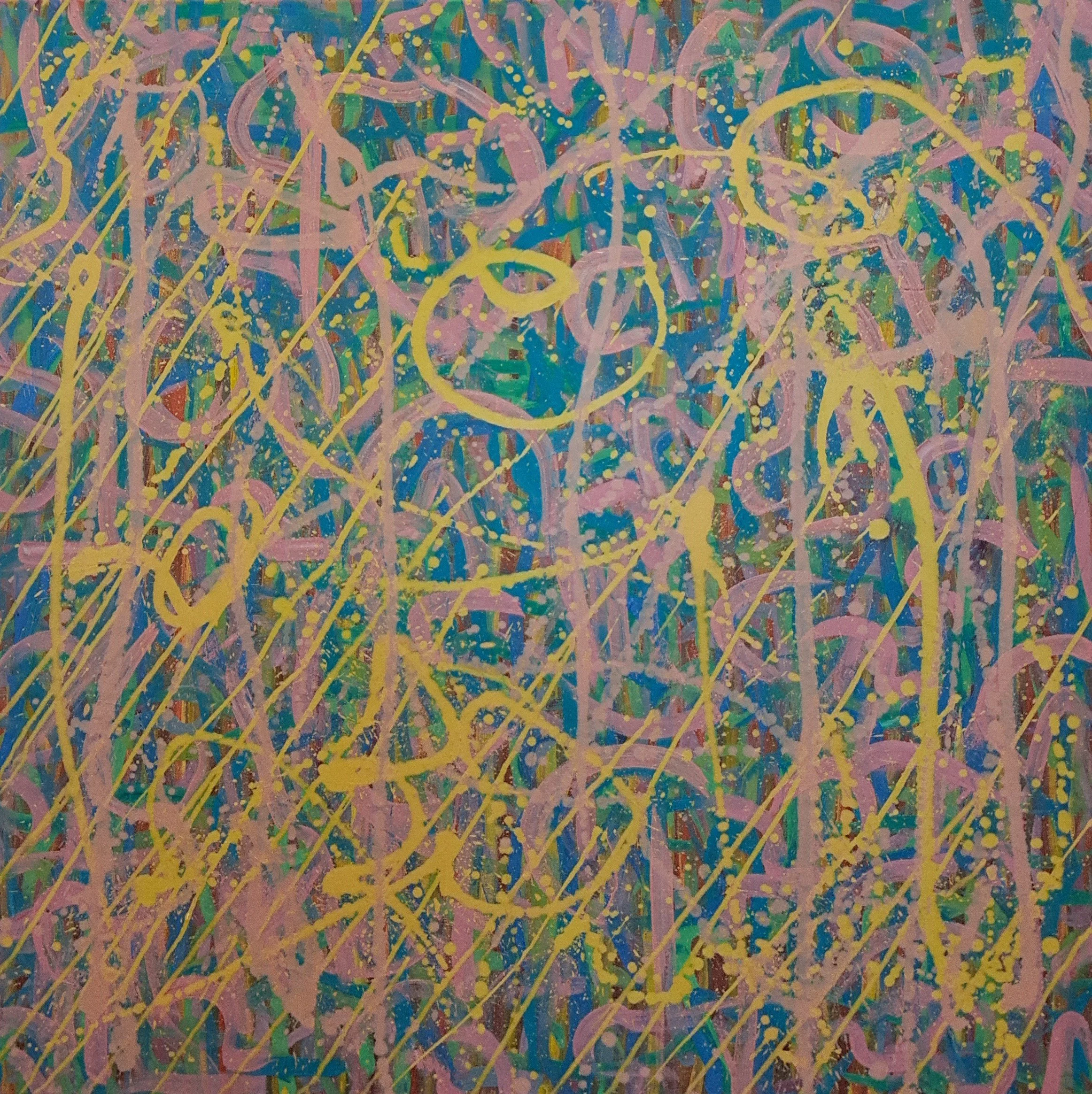 "Exuberant Resolve", 36"x36", oils atop acrylics, completed April of 2025, for a suggested purchase amount of $725