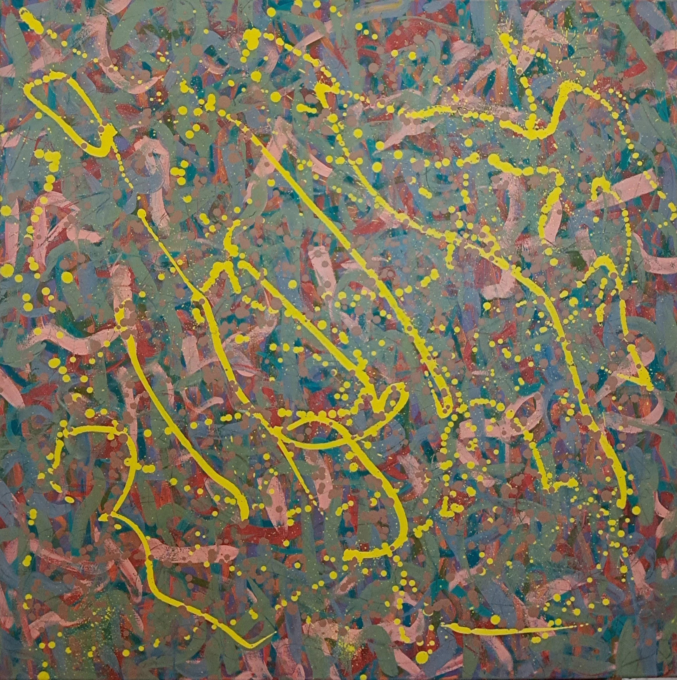 "Hemlock Tea", 36"x36", oils atop acrylics, completed January of 2025, for a suggested purchase amount of $650