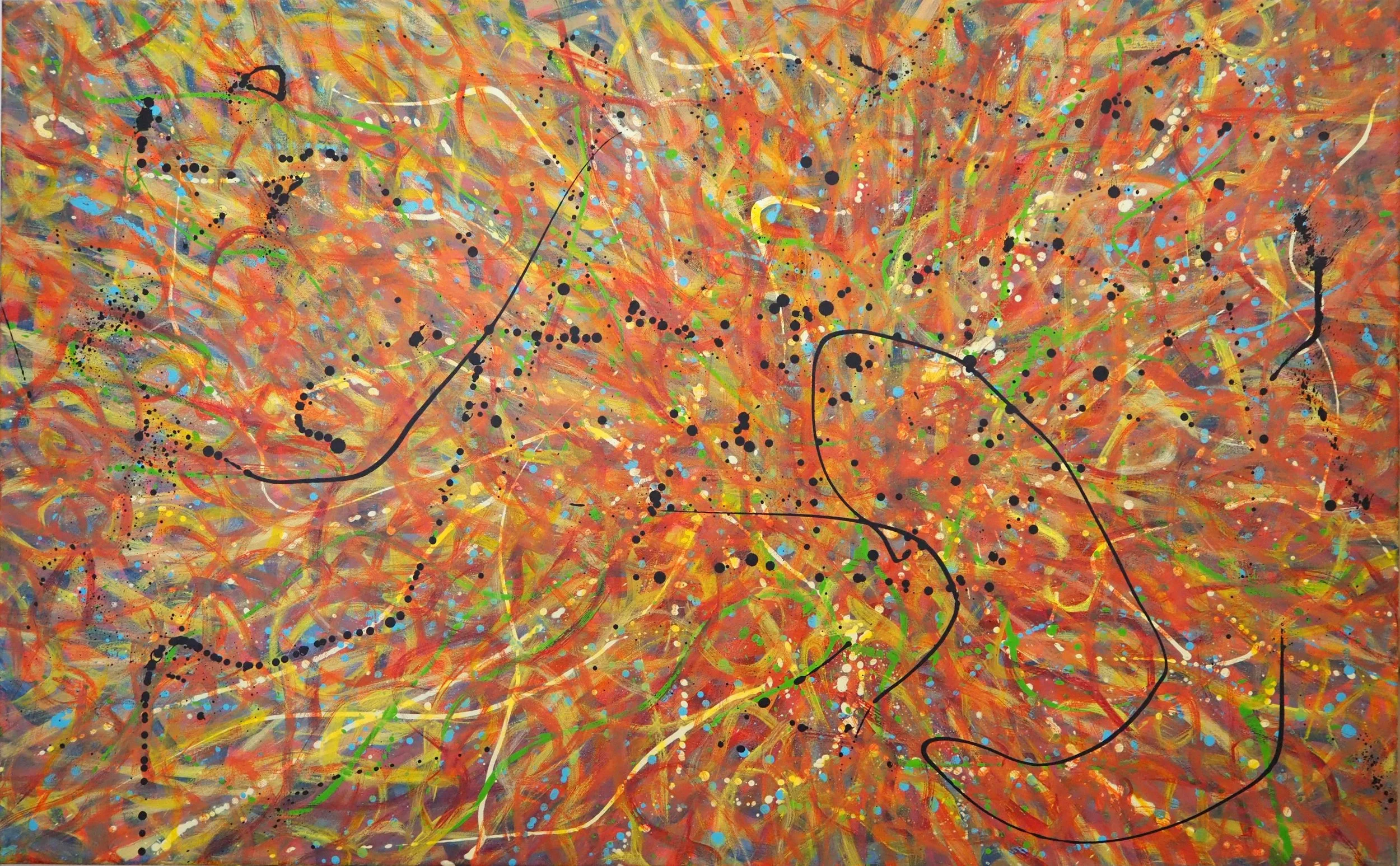 "Fall Into Fall", 30"x48", oils atop acrylics, completed October of 2023, for a suggested purchase amount of $750