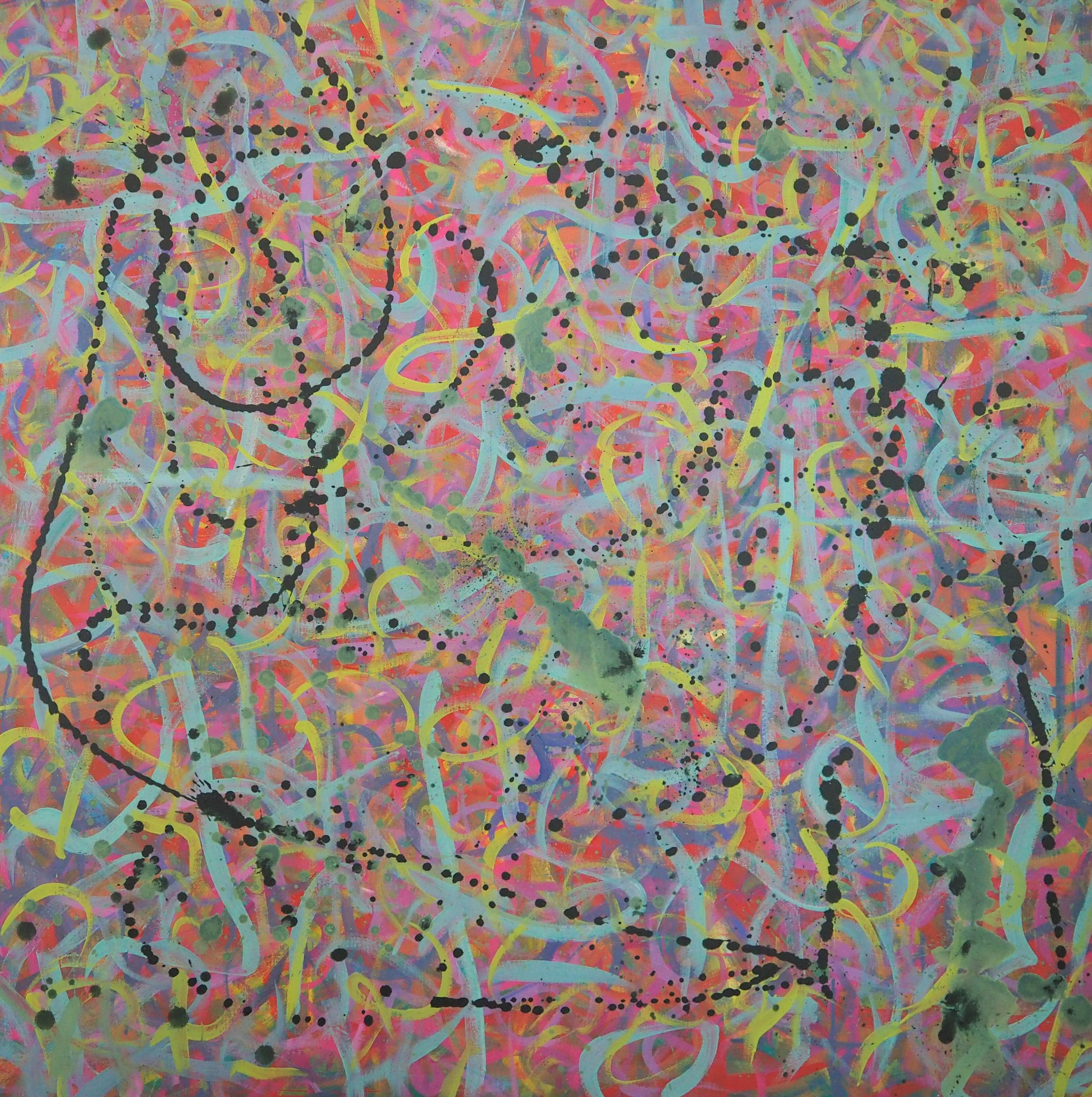 "Fungi Talk", oils over acrylics on canvas, 36"x36". completed January of 2023; for a suggested purchase amount of $675