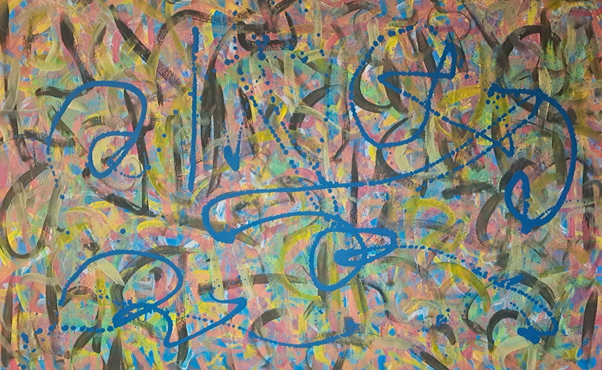 "Chicago Street Party", 30"x48", oils atop acrylics, completed June of 2025, for a suggested purchase amount of $800