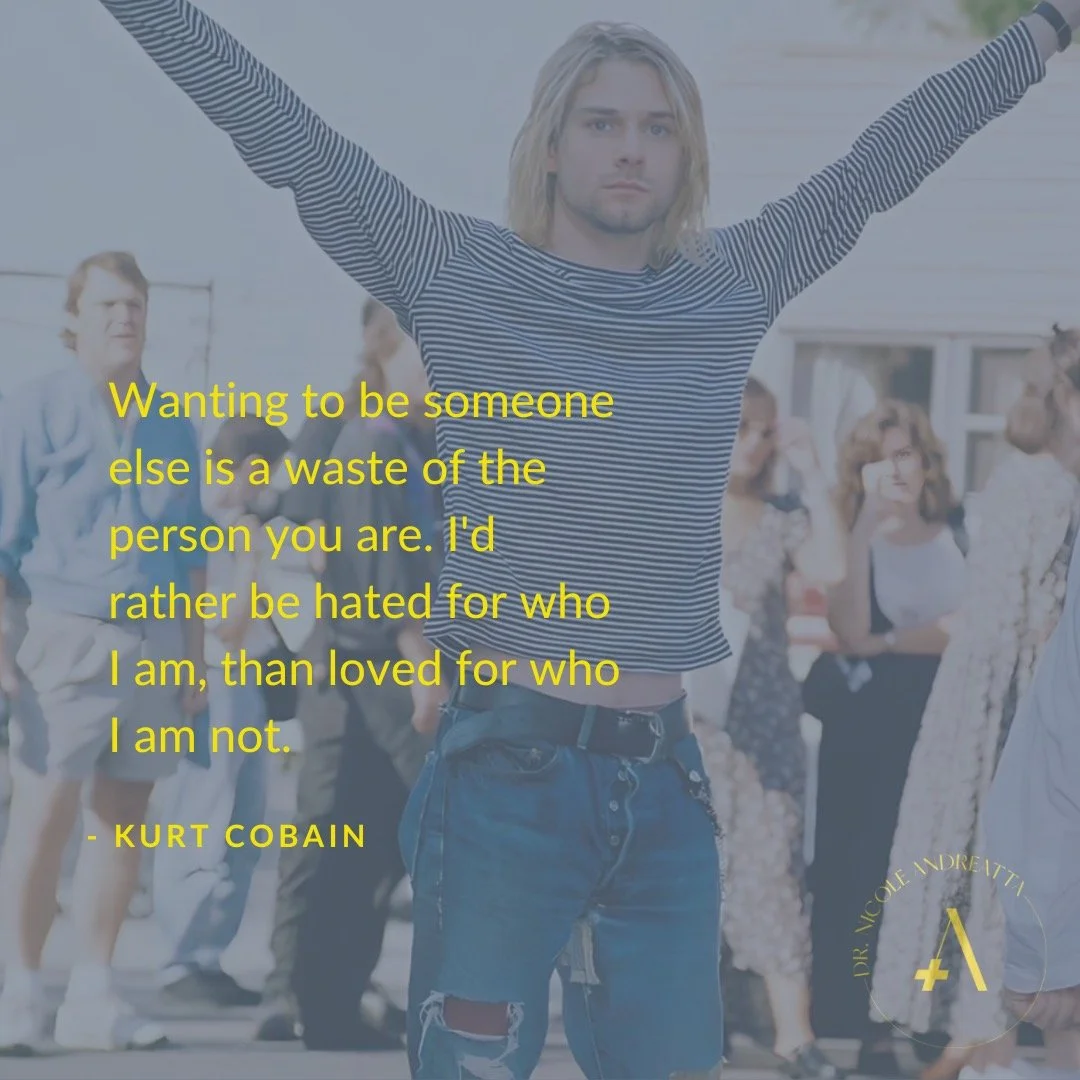 That heavy, draining feeling you get when you’re constantly trying to be what everyone else expects? Inauthenticity is a drain!
This Kurt Cobain quote offers immediate clarity. As a Positive Psychology expert, I see this truth in my work every