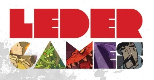 Graphic design with the words "LEDER VGA" in large red letters and smaller stylized letters below featuring military and technology-themed images.