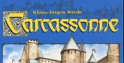 Game cover for 'Carcassonne' by Klaus-Jürgen Wrede, featuring illustrations of medieval castles and city walls.