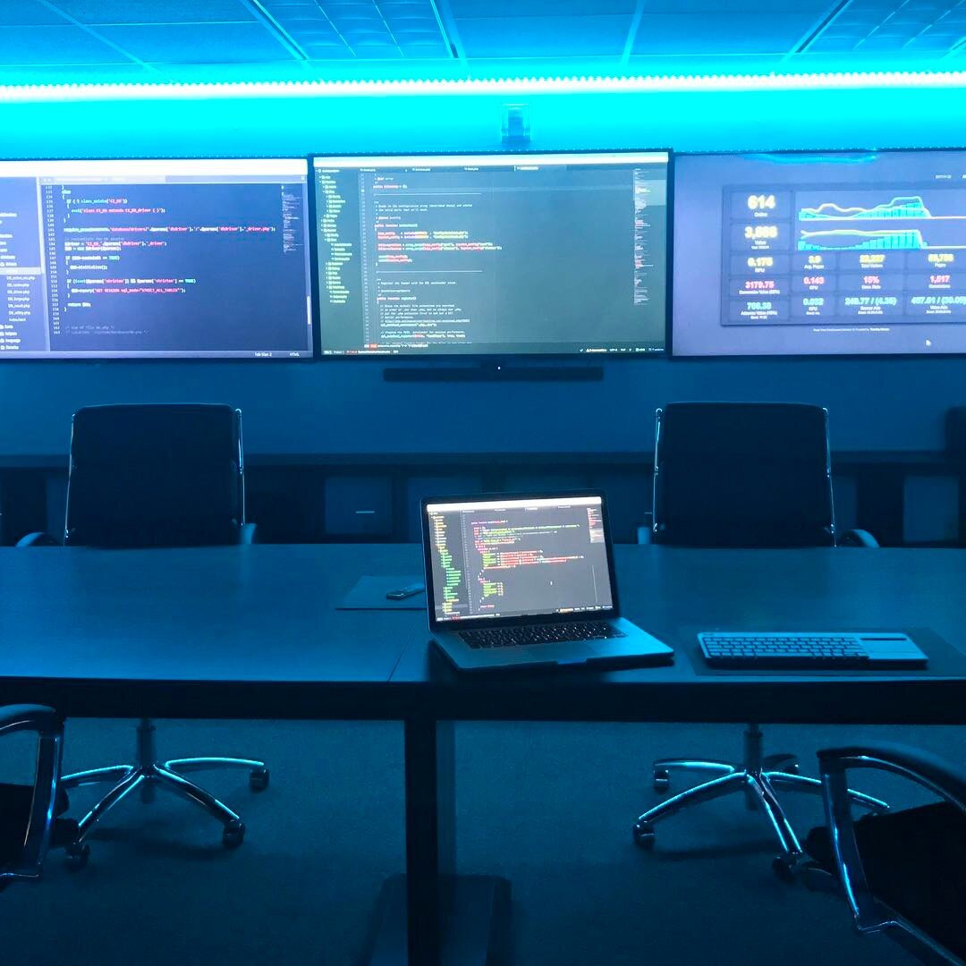 It&rsquo;s nearly complete. Mounted two more 70-inch displays, and added the strip lighting. The place looks like a command center. Not exactly a coding ideal, but a presentation heaven. When in doubt, always add more screen. I can&rsquo;t stand depr