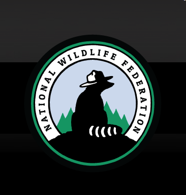 National Wildlife Federation logo featuring a silhouette of a raccoon wearing a hat, with green mountains in the background, encircled by the organization's name.