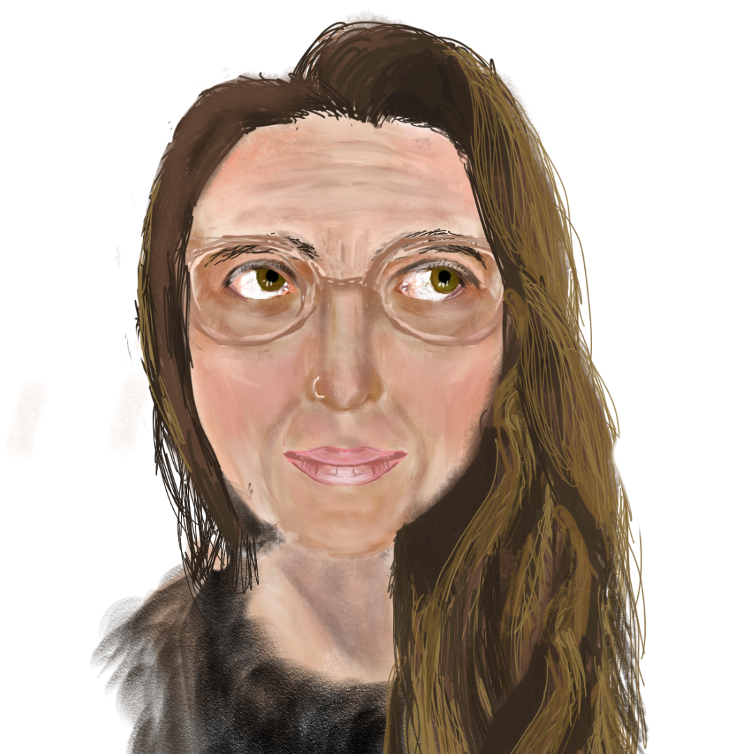 Abstract illustration featuring a sunrise and crescent moon in a grainy, vintage style; left panel shows a sun with rays over water, right panel has a crescent moon above hills.