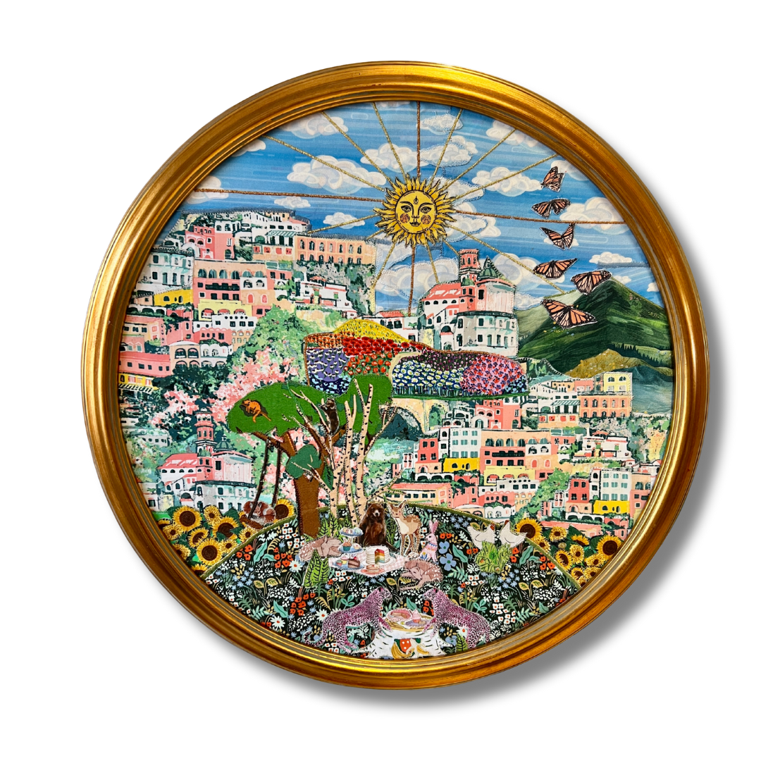 In Continuous Return Round Fabric Collage Wall Art  20"