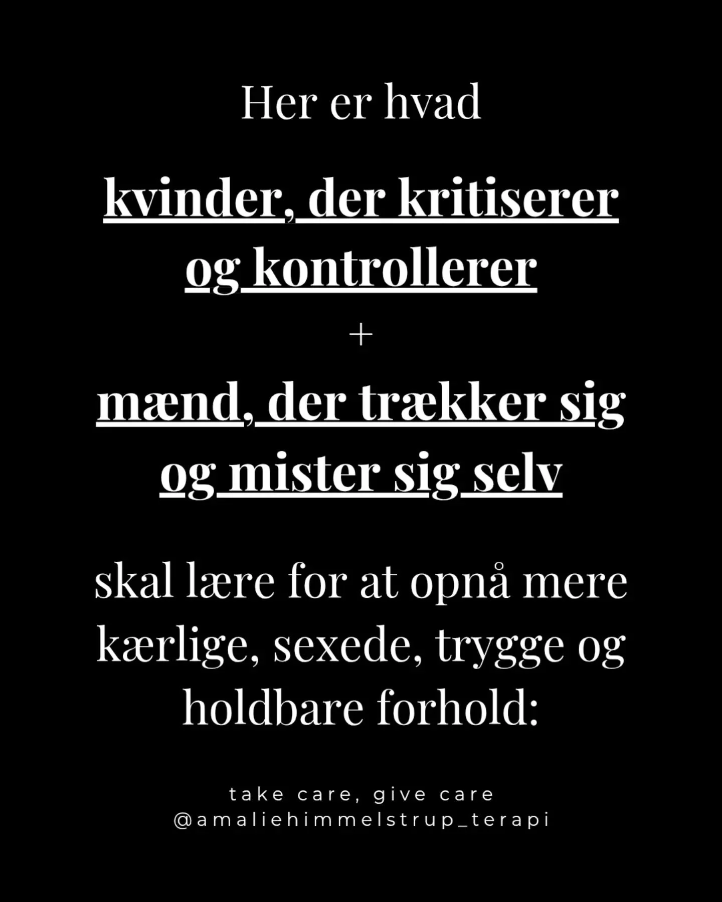 VI ER ALTID TO TIL TANGO ~ OG DENNE DYNAMIK ER EN KLASSIKER:

🫦Kvinder, der kommer til at kritisere, kontrollere, manipulere og forvente tankel&aelig;sning. For at opn&aring; det de savner i forholdet, og ikke f&oslash;le sig alene. Forst&aring;elig