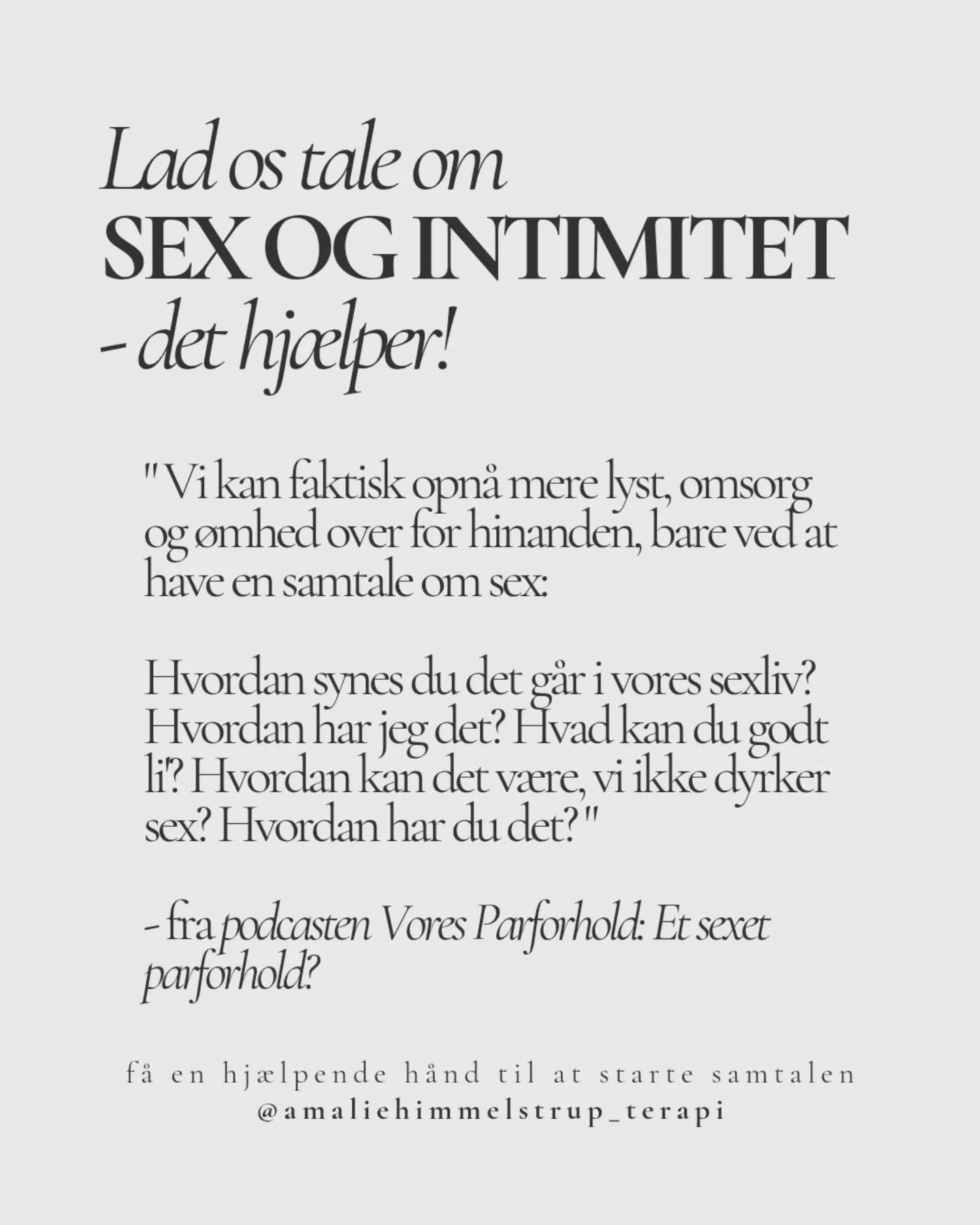 Let's talk (more) about s&euro;x, eller manglen p&aring; samme ~

F&aring; viden og redskaber til at tale bedre sammen om de sv&aelig;re og s&aring;rbare emner derhjemme. S&aring; det faktisk kan blive bedre!

Forandring er mulig, n&aring;r vi g&osla
