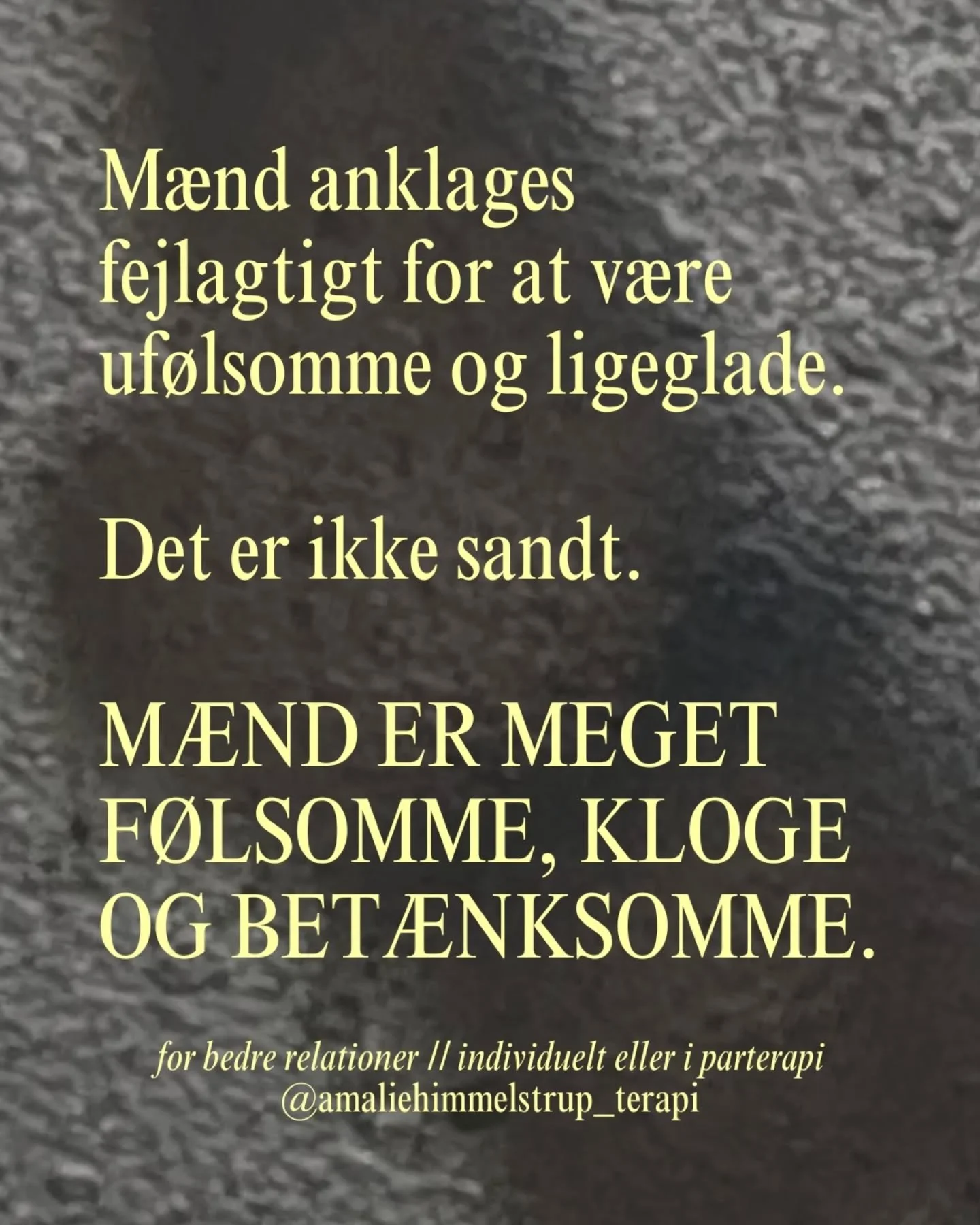 Vi skal 'bare' turde lade dem v&aelig;re m&aelig;nd, og ikke kvinder. 

M&aelig;nd og kvinder er forskellige, n&aring;r det kommer til f&oslash;lelser. Det er godt, det skaber polaritet og tiltr&aelig;kning...

...og det kr&aelig;ver en del &oslash;v