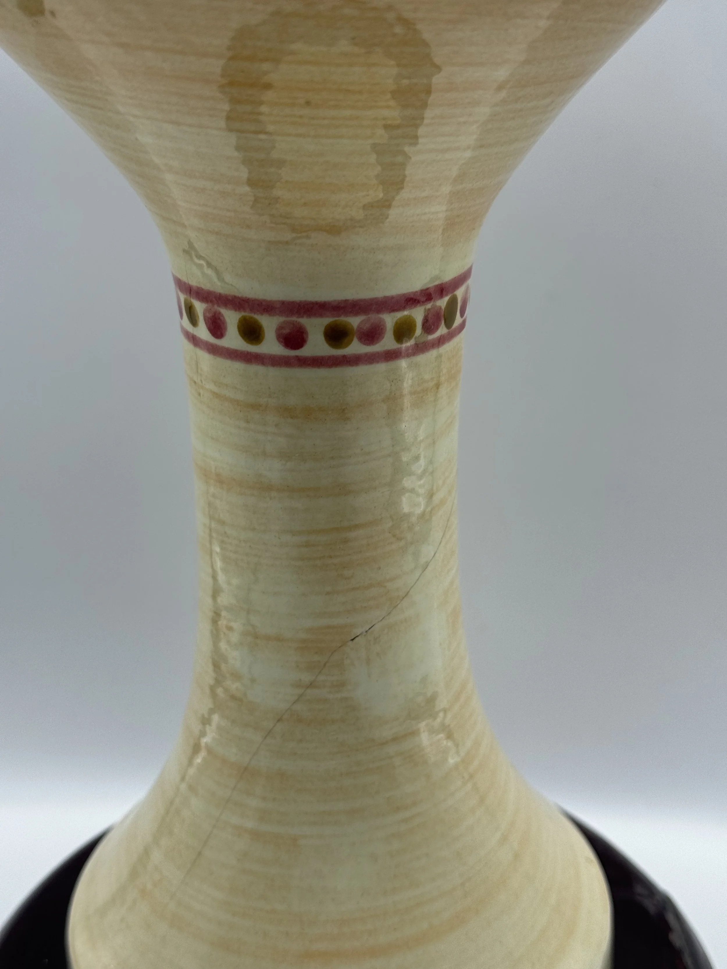 Close-up of the red banded neck on the Stangl wig stand
