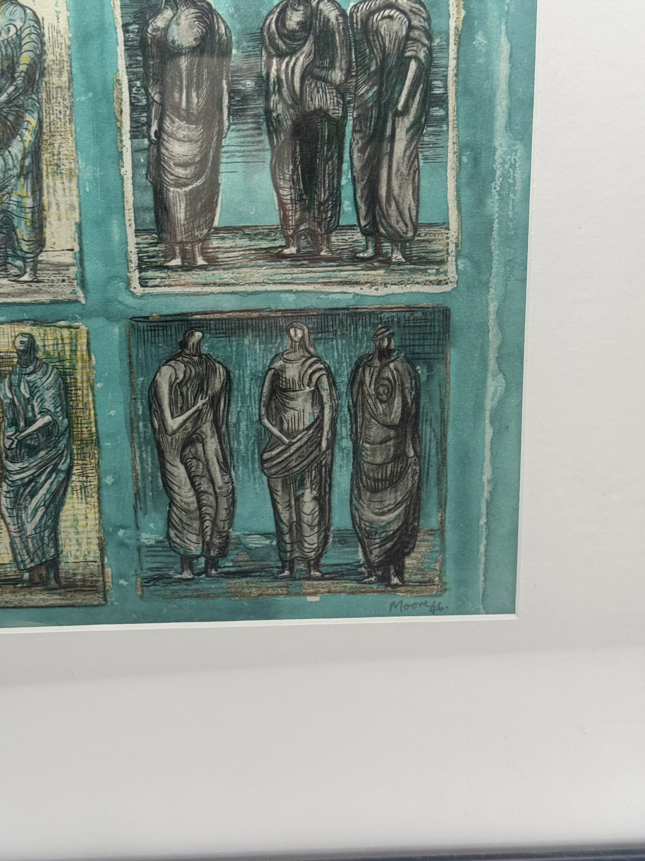 Close-up of the standing figures in the Henry Moore lithograph