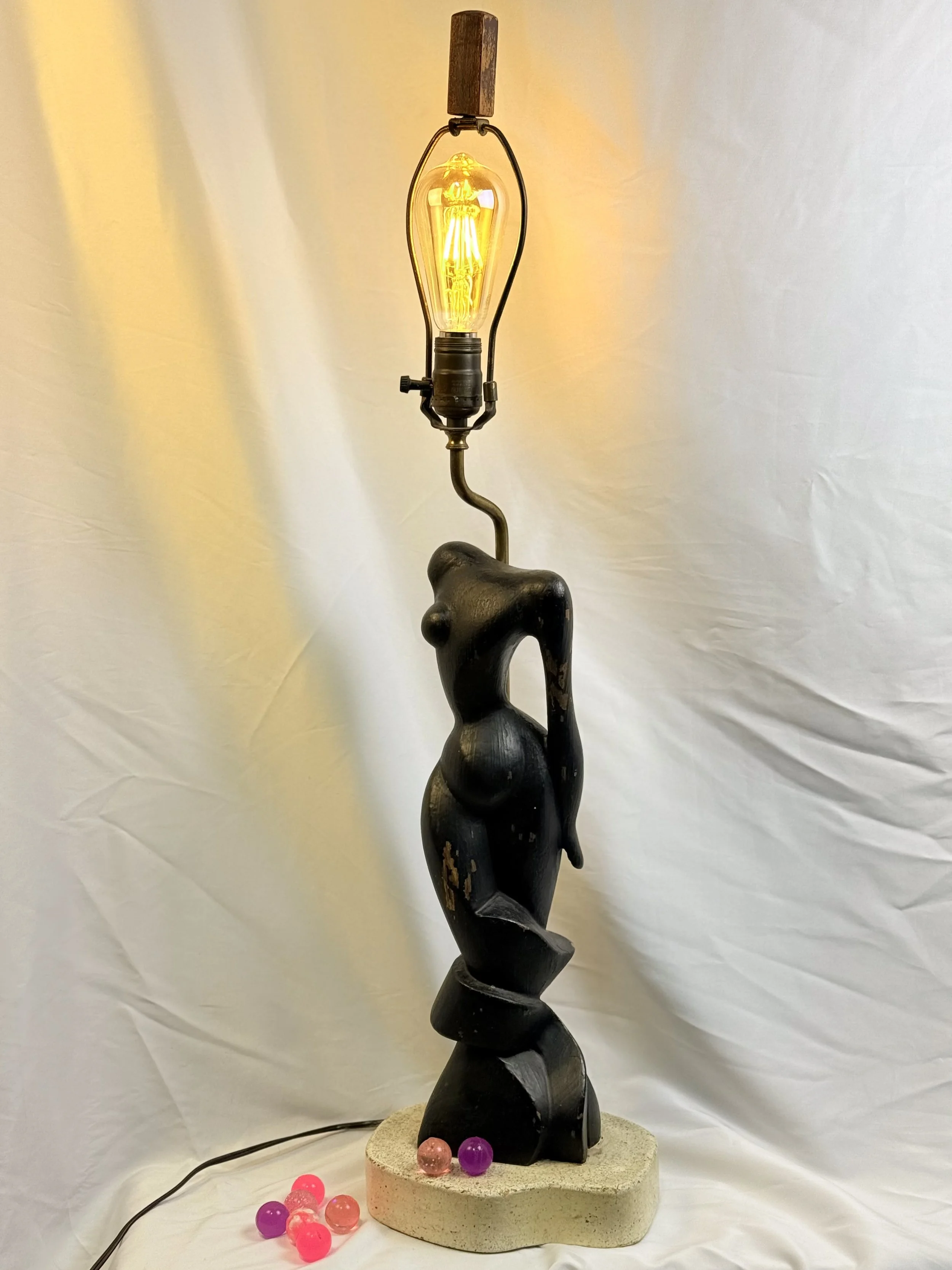 Mid-Century Carved Table Lamp by Stasack