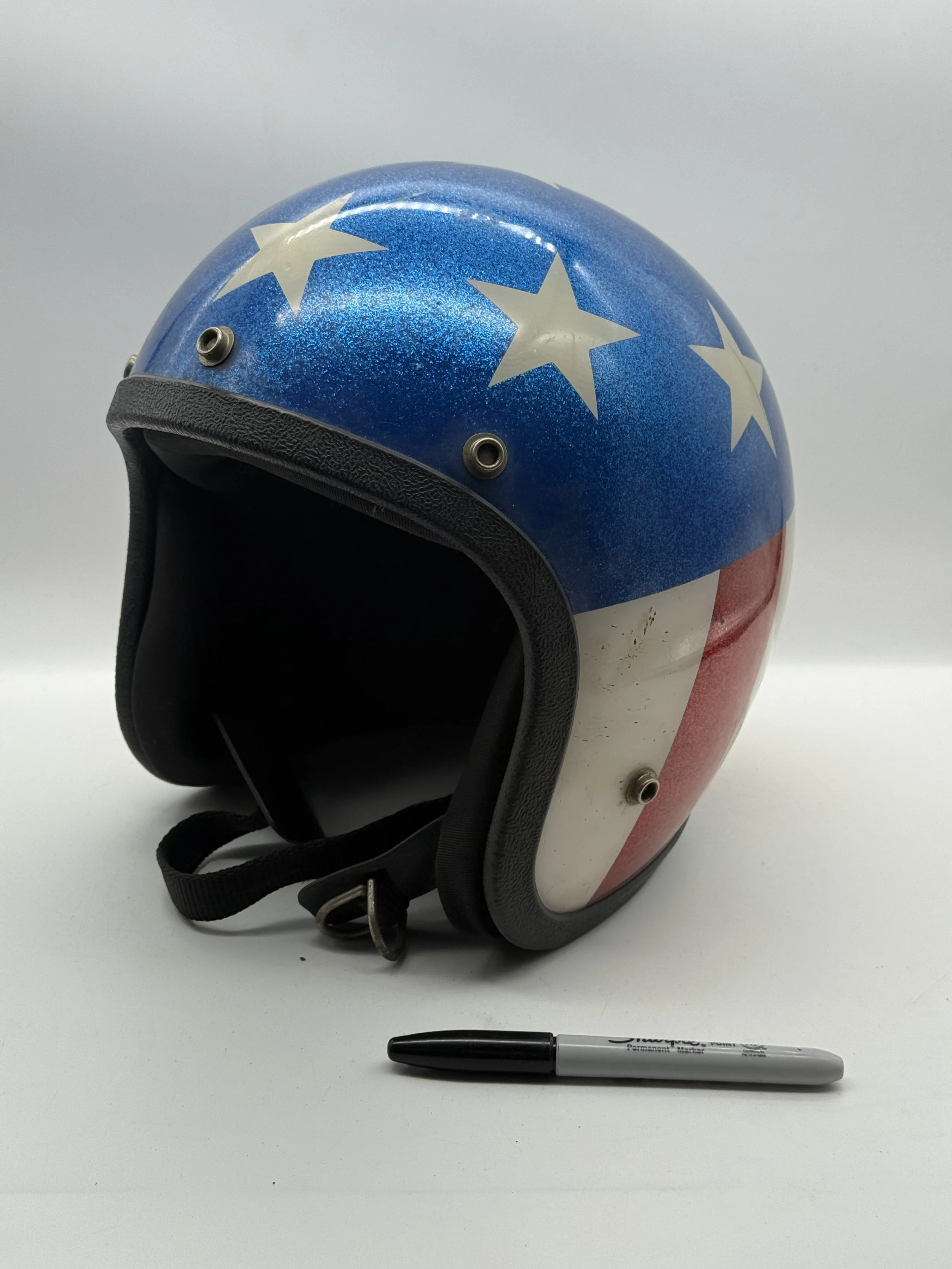 Front of the 1970s Captain America helmet showing the padded opening