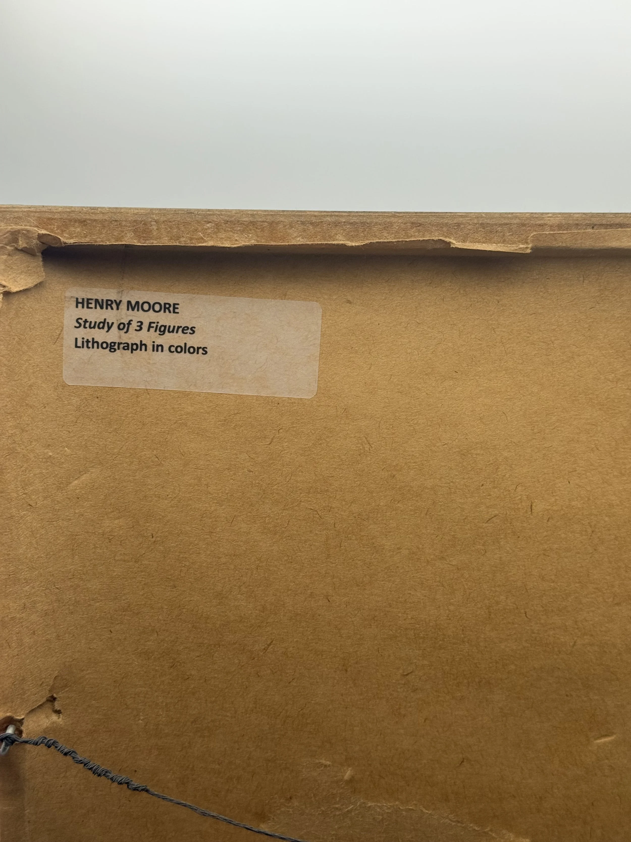 Label on the back of the Henry Moore lithograph frame