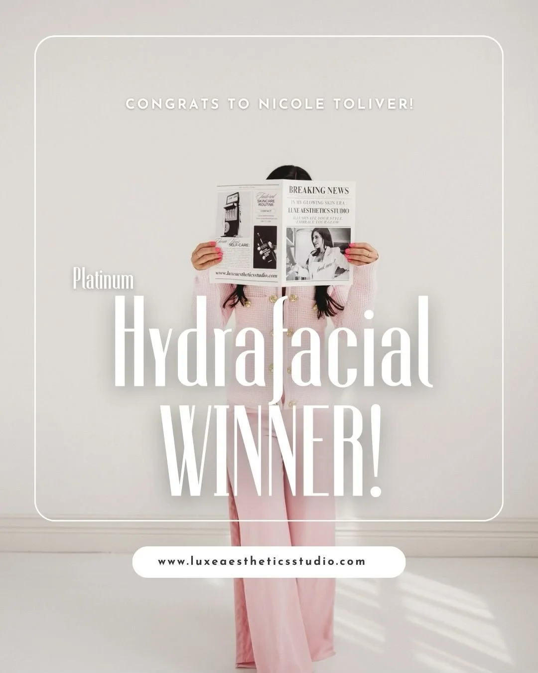 ✨ GIVEAWAY WINNERS! ✨

Thank you all so much for the incredible response to my Platinum Hydrafacial giveaway. Your support blew me away! ☺️

I&rsquo;m excited to announce that Nicole Toliver is the Platinum Hydrafacial winner.

And because the love w