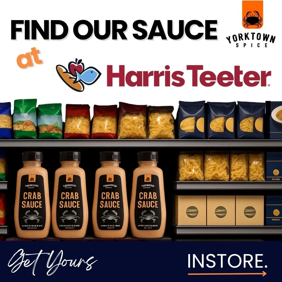 🦀 Hey Saucy friends! 🛒
Did you know you can grab your favorite Yorktown Spice Crab Sauce right at your local Harris Teeter? 🙌

Find us on the shelves at these spots:
📍 Columbia (322)
📍 Fulton (323)
📍 Bowie (324)
📍 Baltimore (376 &amp; 392)
📍 