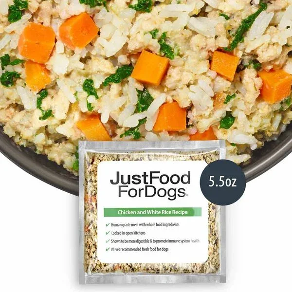 Chicken and white rice dog food.