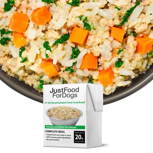 Chicken and rice dog food.