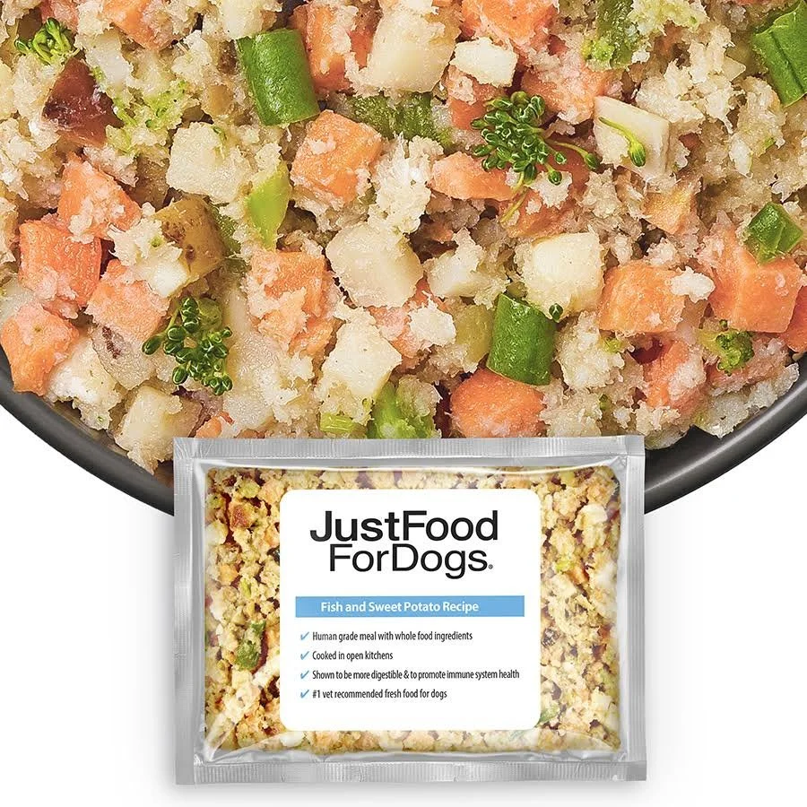 Fish and sweet potato dog food.