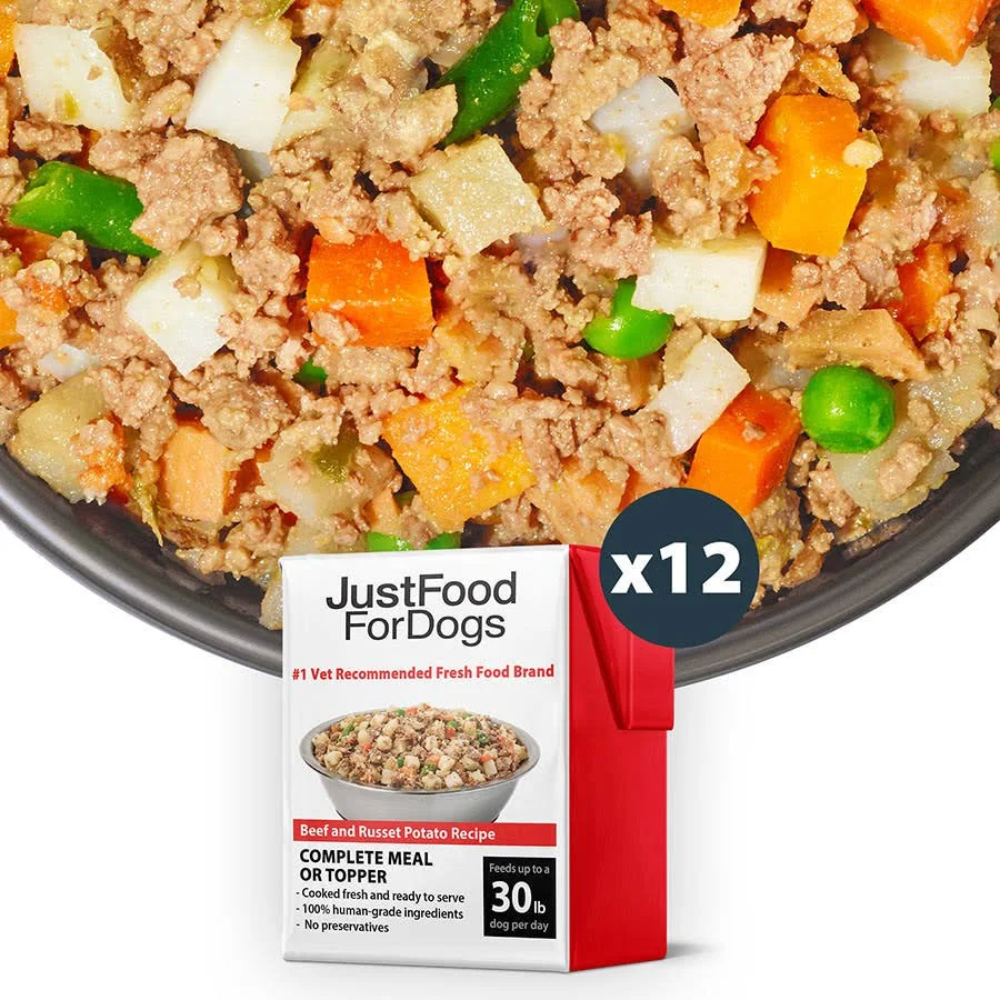 Beef and resset potato dog food.