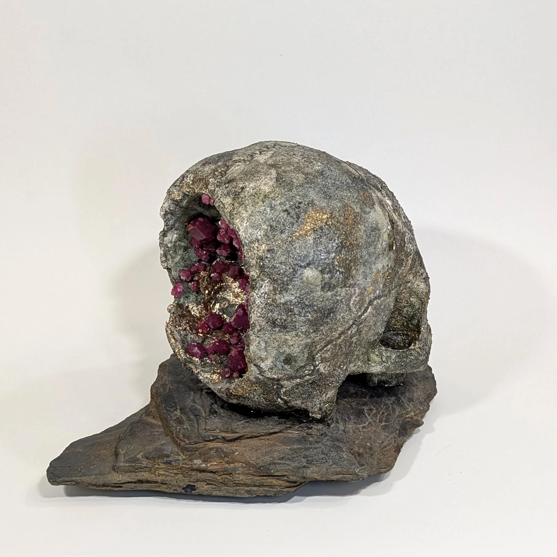  Reflections - 2025 - 7 x 10 x 7 - Hydrostone, Rubies, 21k Gold Leaf, Hematite, Silica, Titanium, Pyrite and Slate from Peggy’s Cove, NS  - inquires: info@sivarulrasa.com